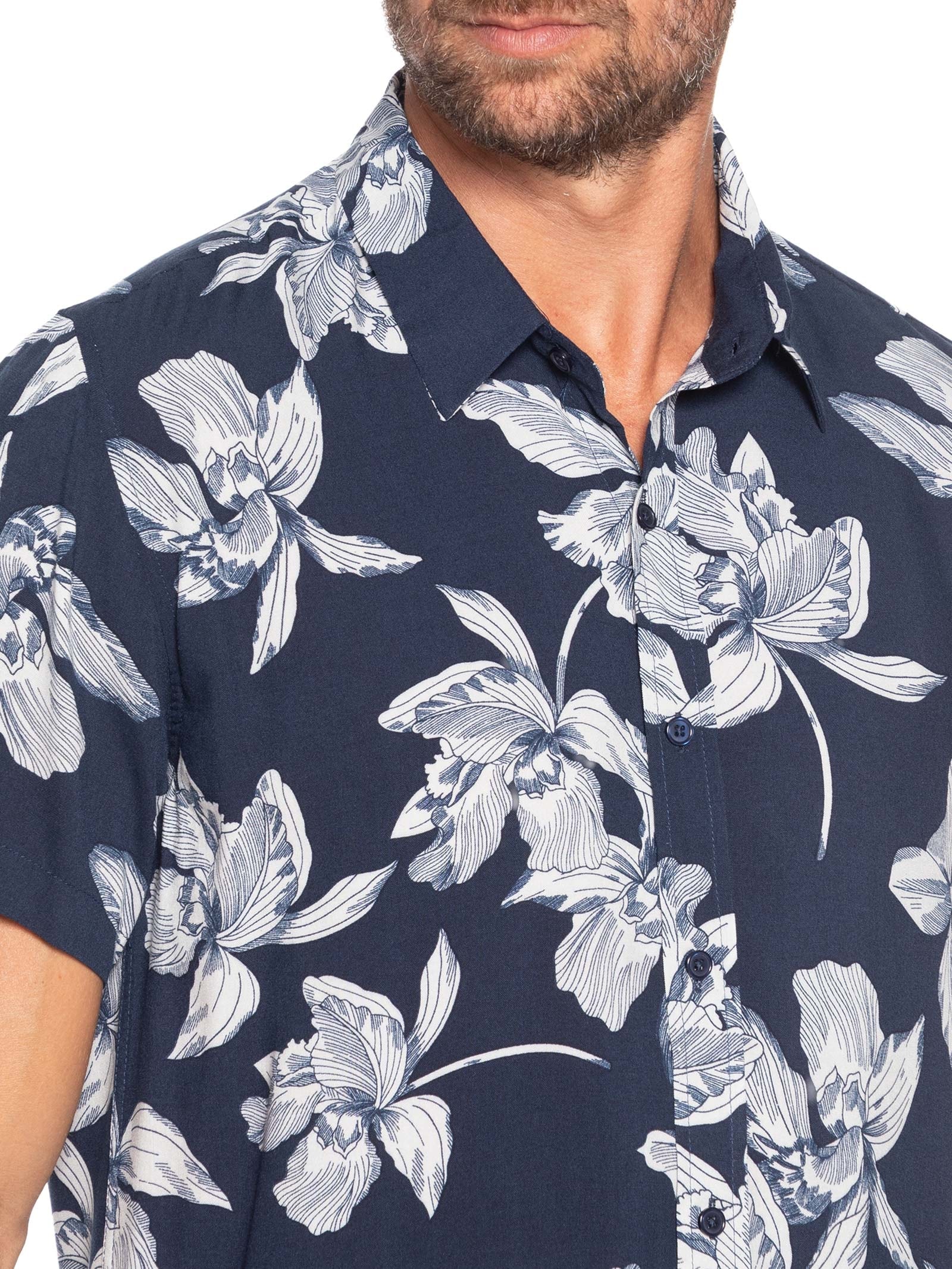Camisa Masculina Manga Curta Floral Azul Basiq Men