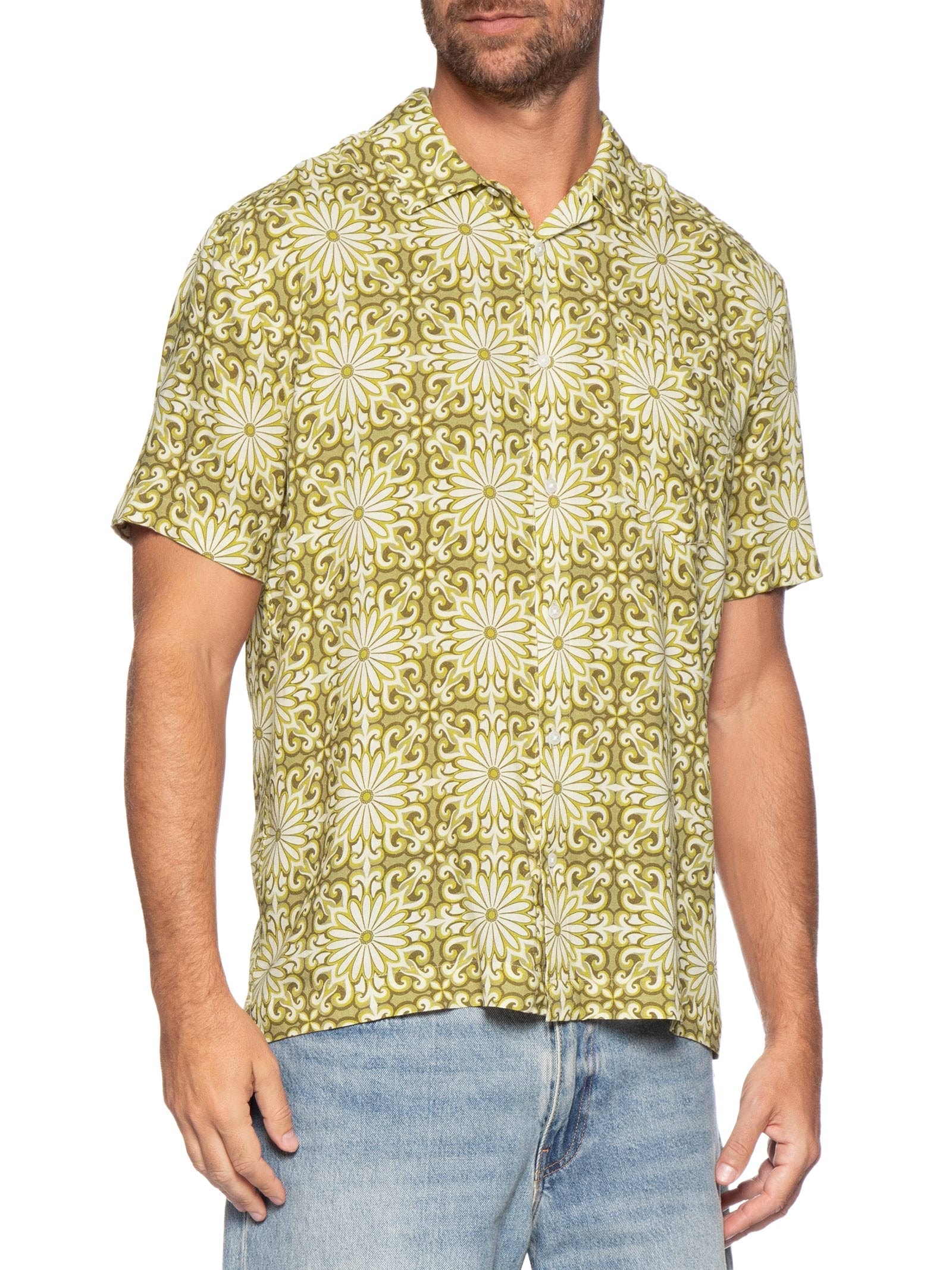 Camisa Masculina Manga Curta Garden Tile Amarelo Osklen