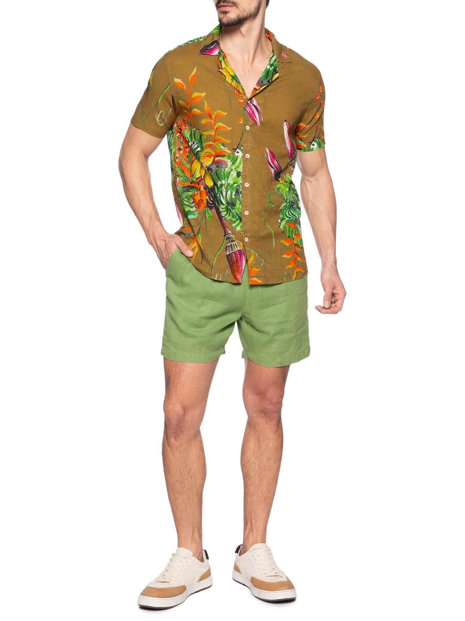 Camisa Masculina Manga Curta Guaraná Marrom Foxton