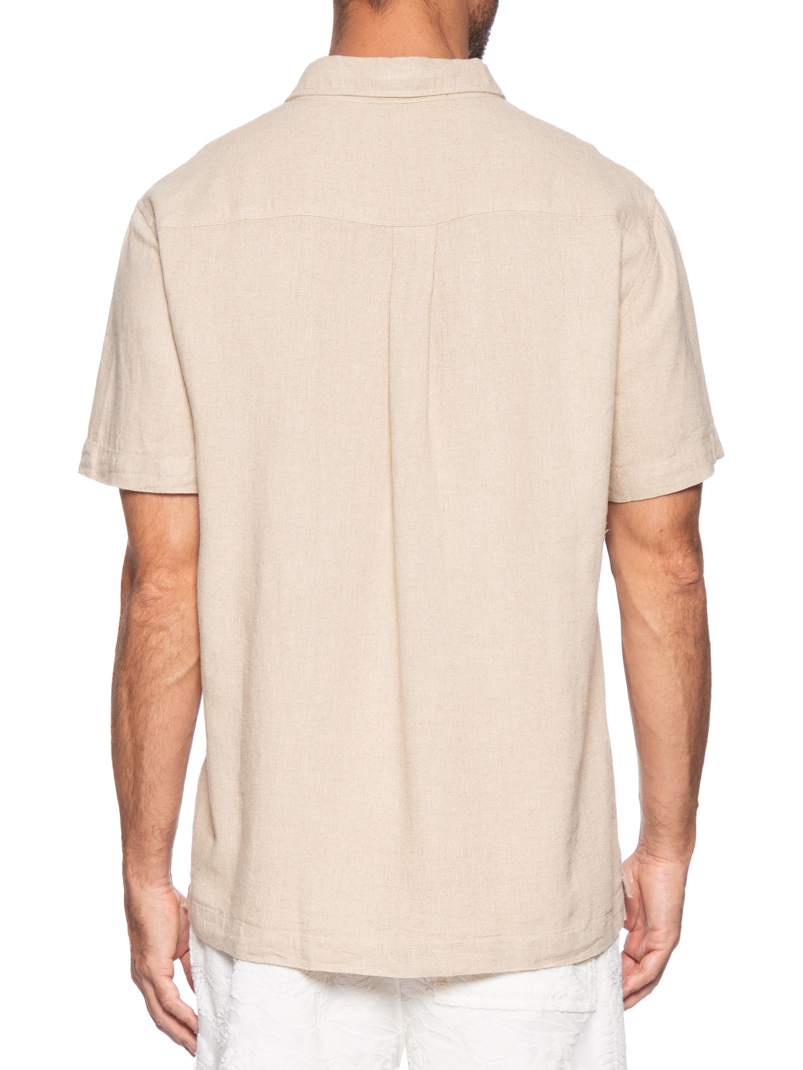 Camisa Masculina Manga Curta Linen Bordado Bege Osklen