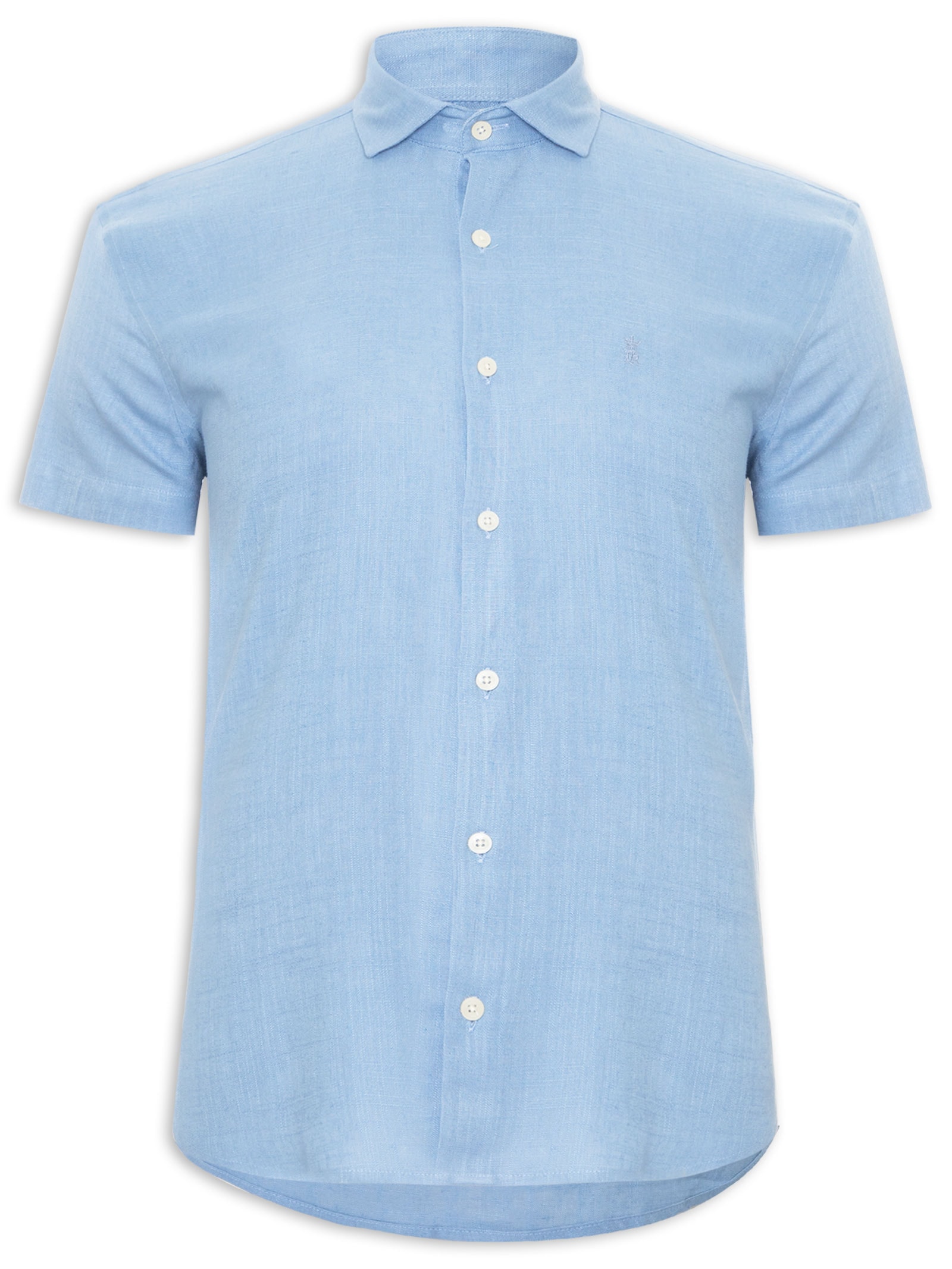 Camisa Masculina Manga Curta Linho  Azul Sergio K