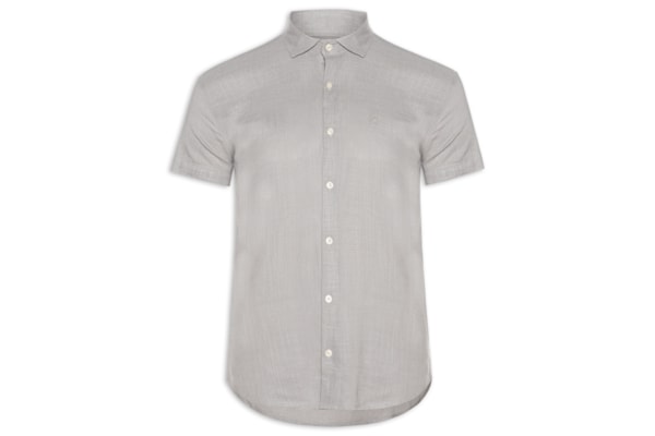 Camisa Masculina Manga Curta Linho - Cinza