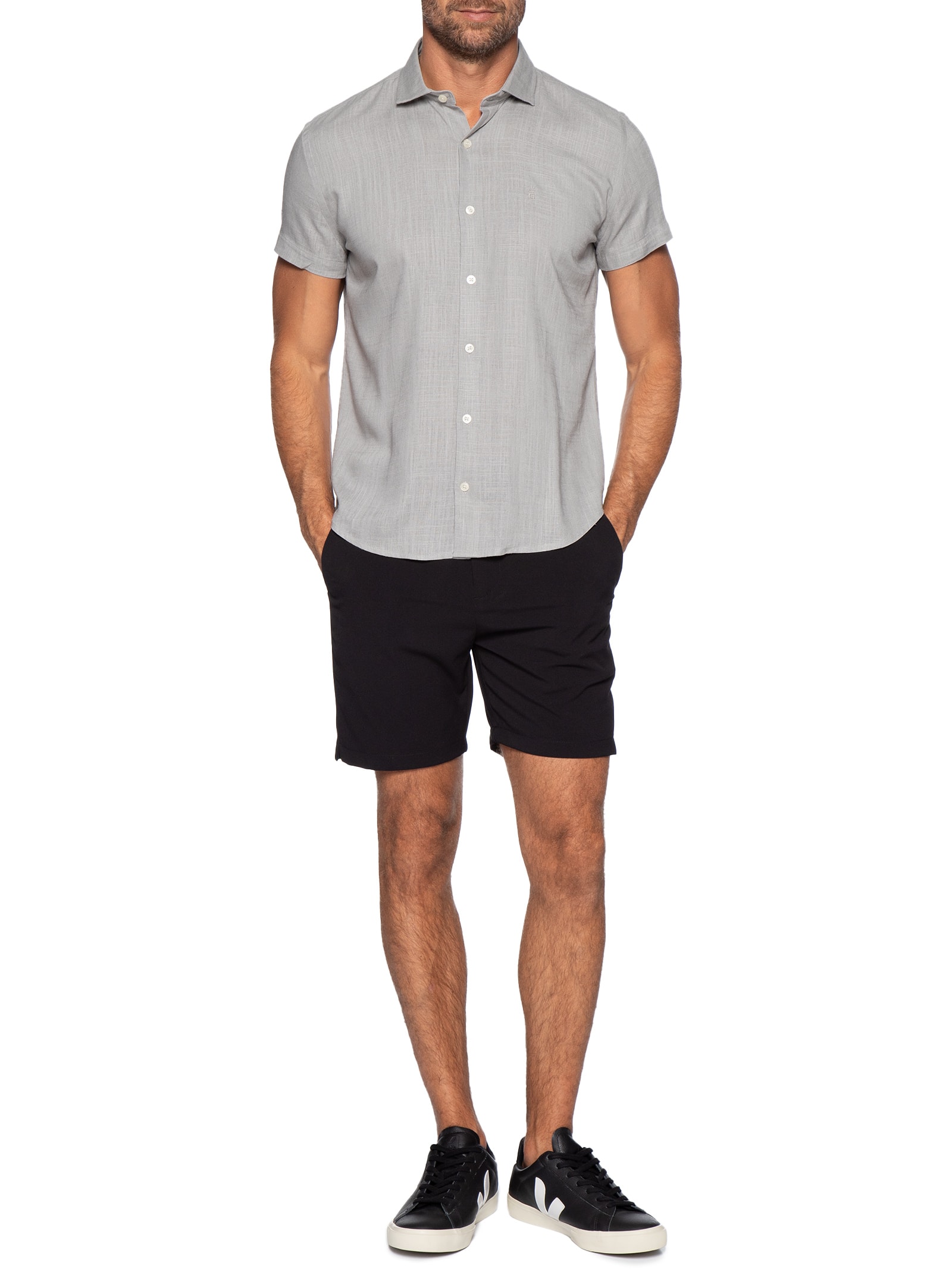 Camisa Masculina Manga Curta Linho Cinza Sergio K