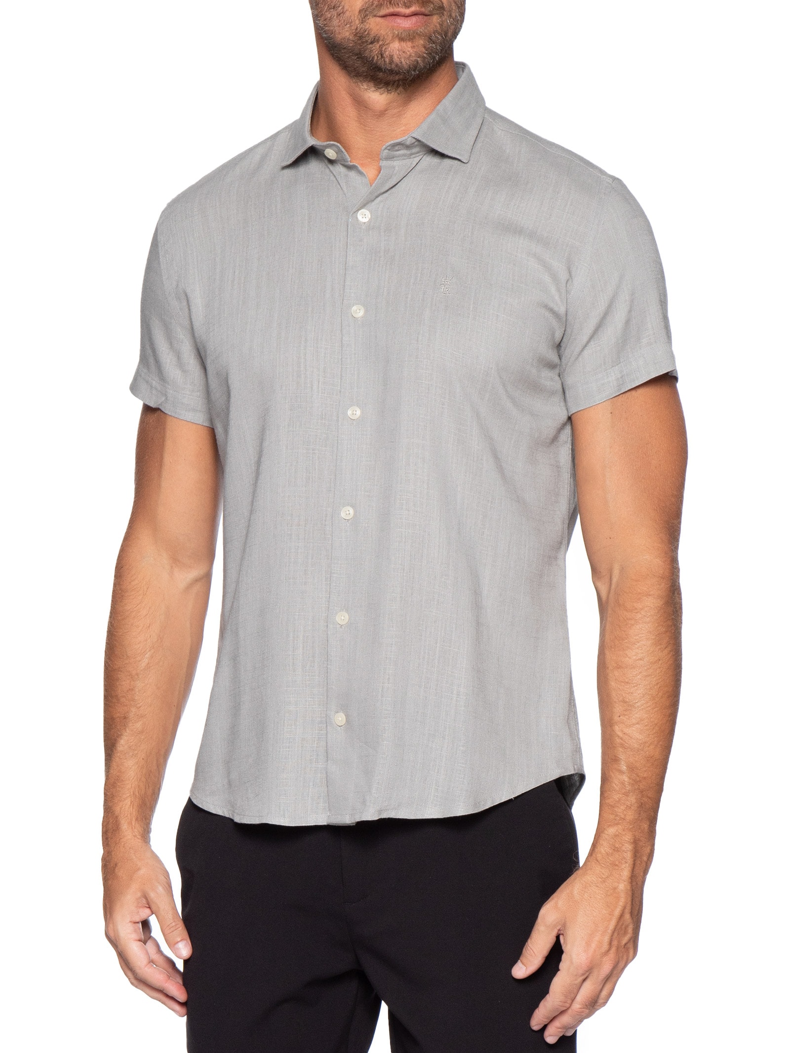 Camisa Masculina Manga Curta Linho Cinza Sergio K