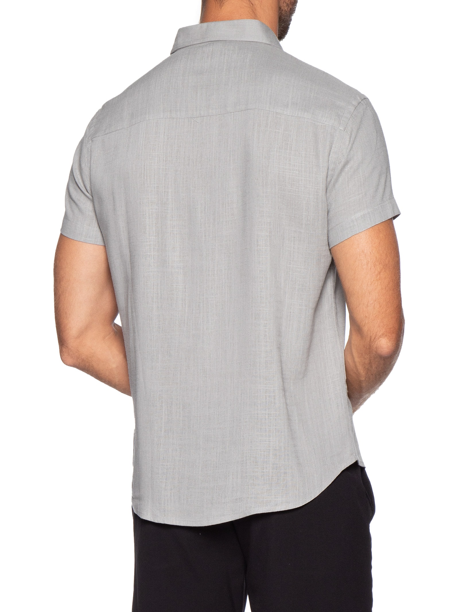 Camisa Masculina Manga Curta Linho Cinza Sergio K