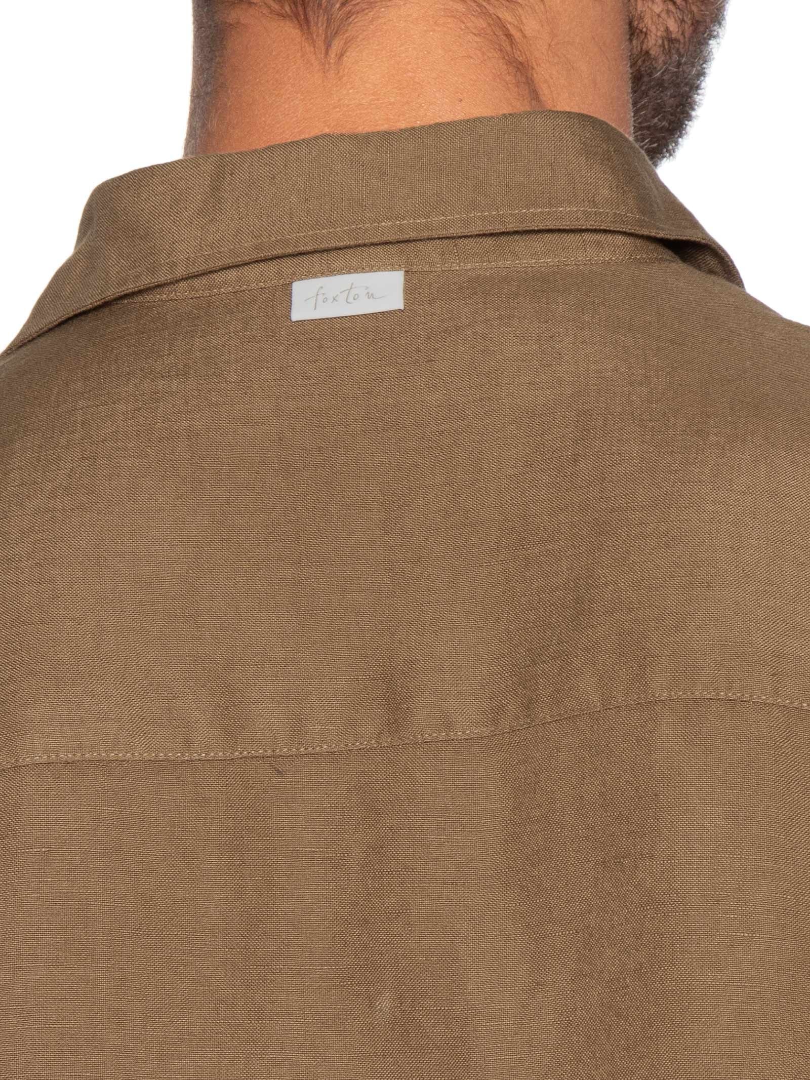 Camisa Masculina Manga Curta Linho Enseada New Marrom Foxton