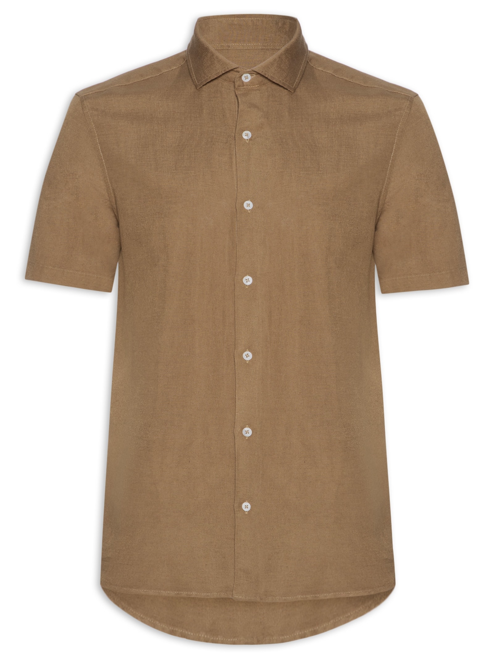 Camisa Masculina Manga Curta Linho Enseada New Marrom Foxton