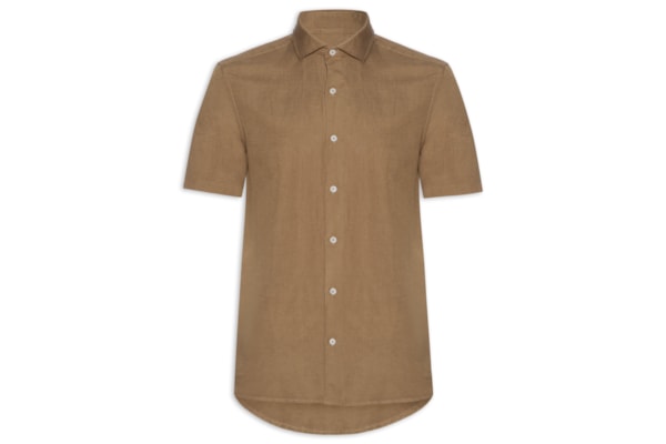 Camisa Masculina Manga Curta Linho Enseada New - Marrom