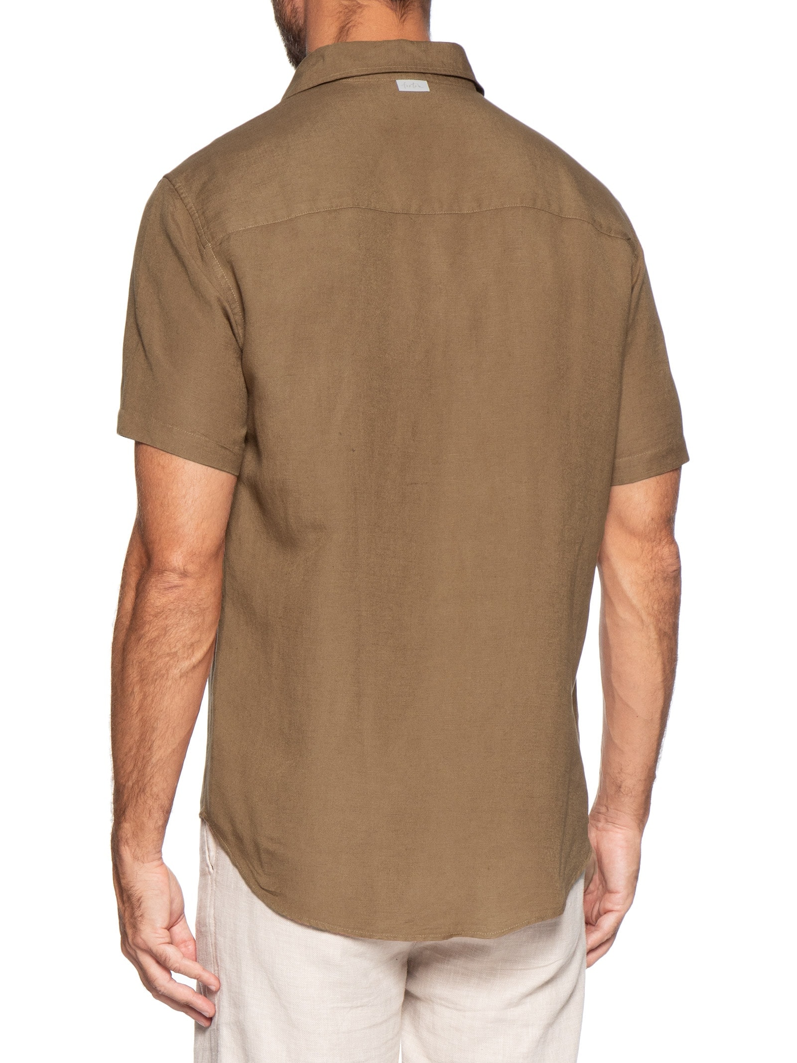 Camisa Masculina Manga Curta Linho Enseada New Marrom Foxton