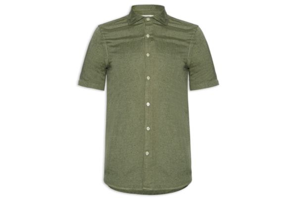 Camisa Masculina Manga Curta Linho Enseada New - Verde 