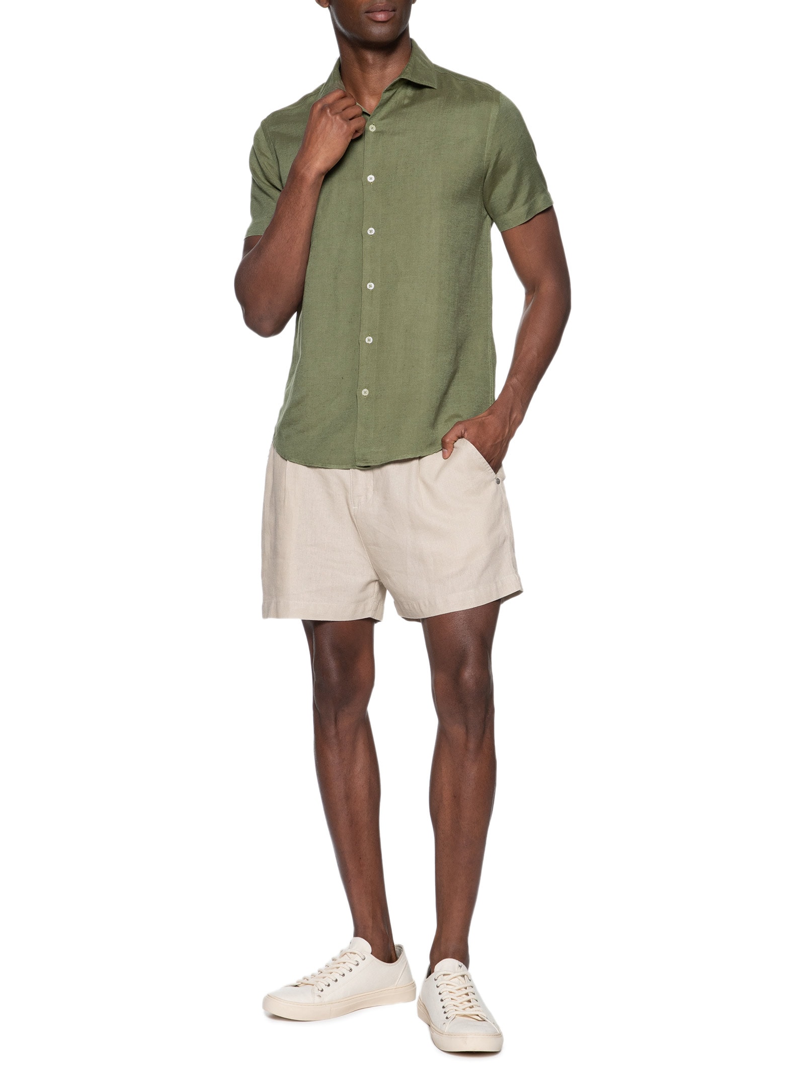 Camisa Masculina Manga Curta Linho Enseada New Verde  Foxton