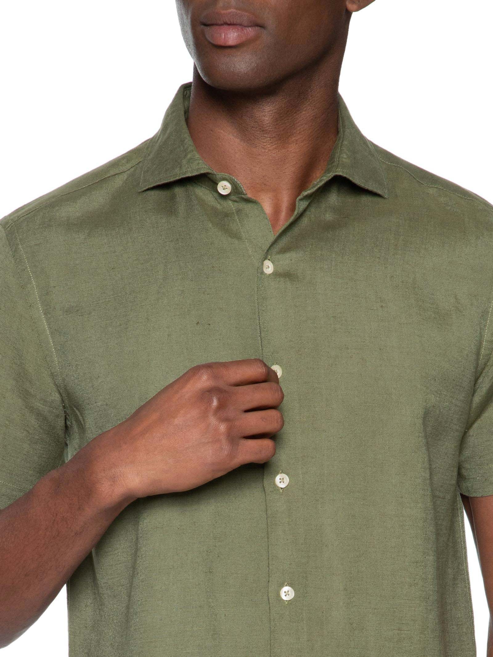 Camisa Masculina Manga Curta Linho Enseada New Verde  Foxton