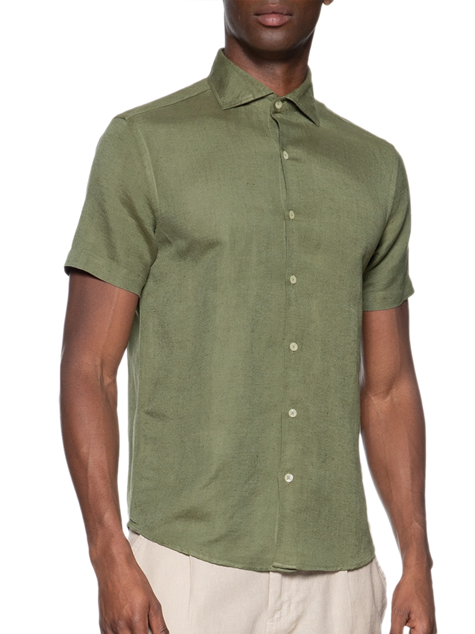 Camisa Masculina Manga Curta Linho Enseada New Verde  Foxton
