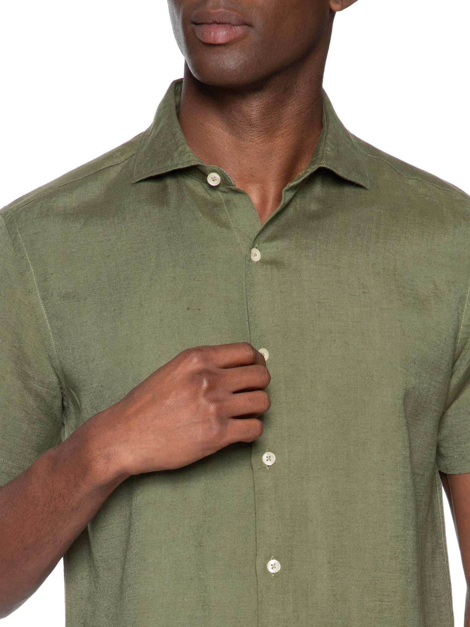 Camisa Masculina Manga Curta Linho Enseada New Verde  Foxton