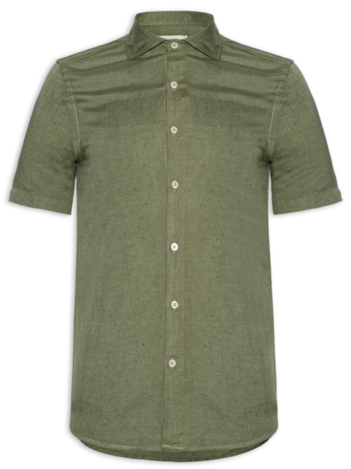Camisa Masculina Manga Curta Linho Enseada New - Verde