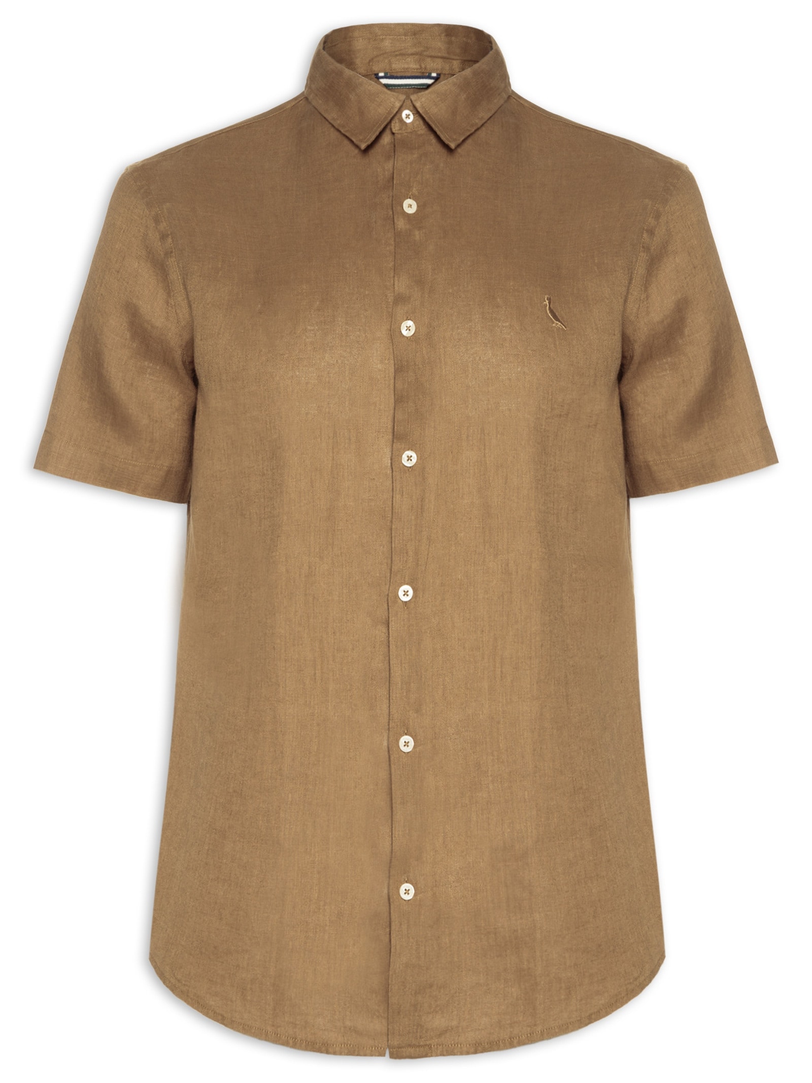 Camisa Masculina Manga Curta Linho Marrom Reserva