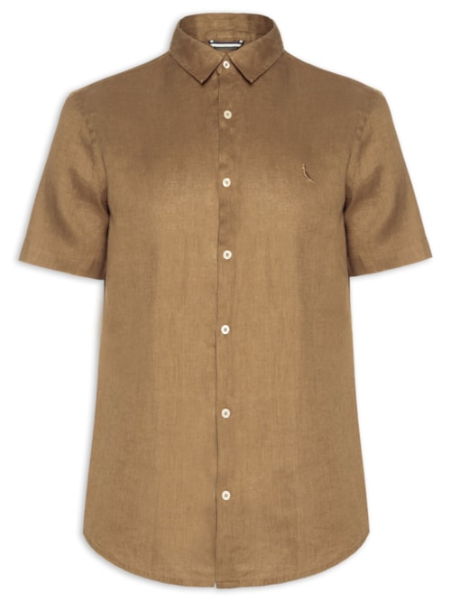 Camisa Masculina Manga Curta Linho – Marrom