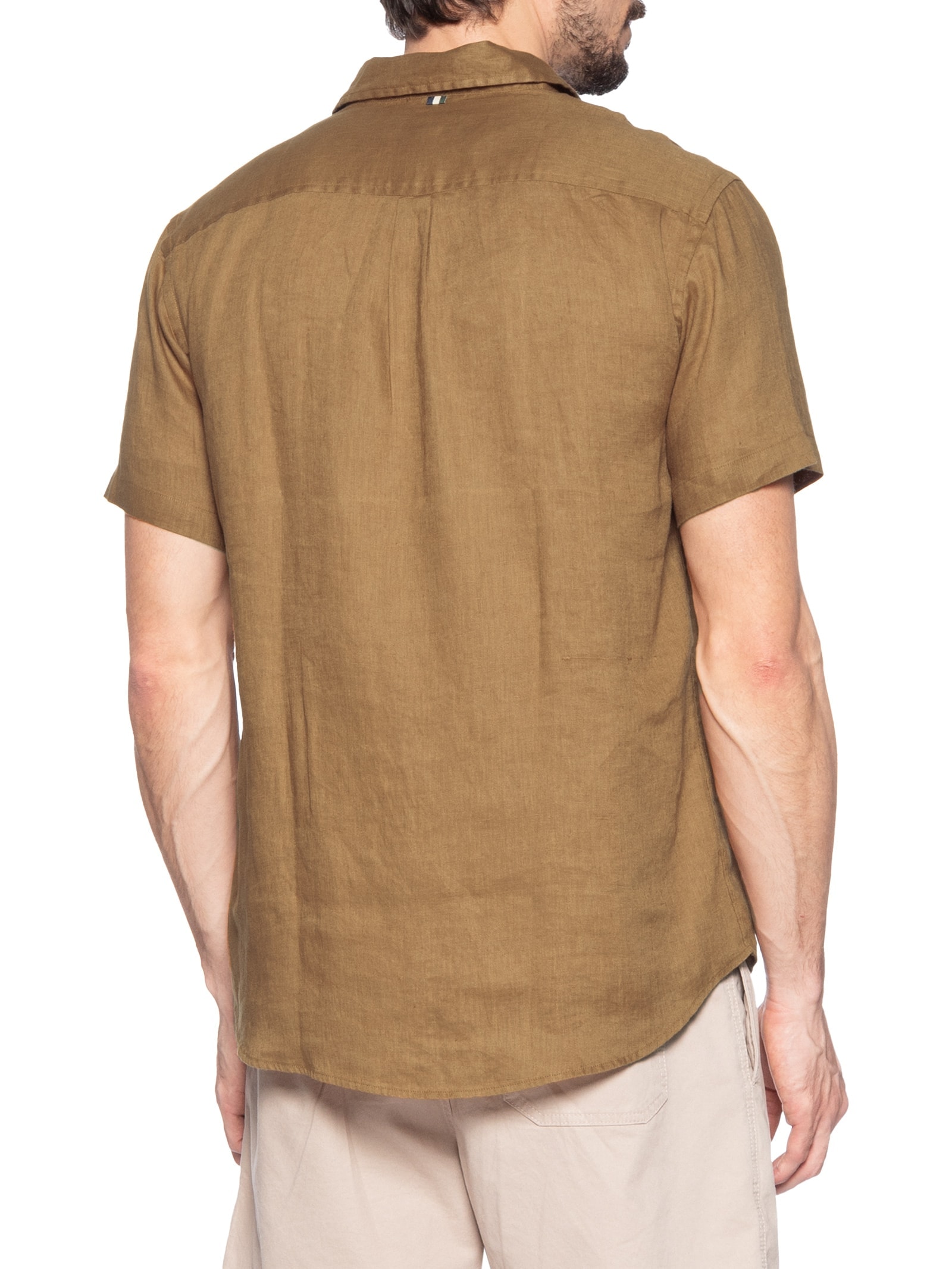 Camisa Masculina Manga Curta Linho Marrom Reserva