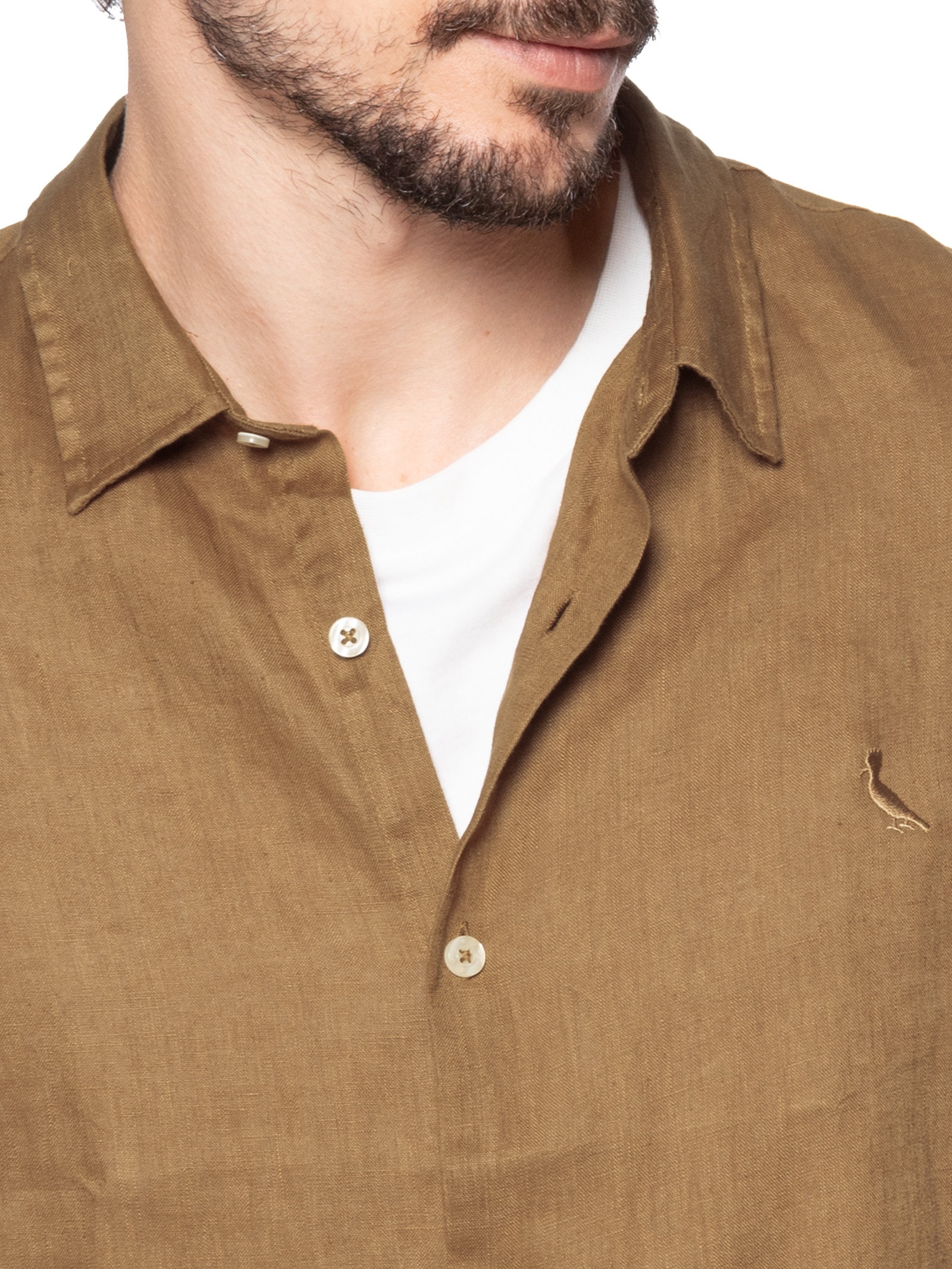 Camisa Masculina Manga Curta Linho Marrom Reserva
