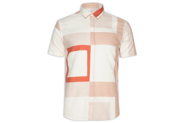 Camisa Masculina Manga Curta Linho Quadra - Bege 