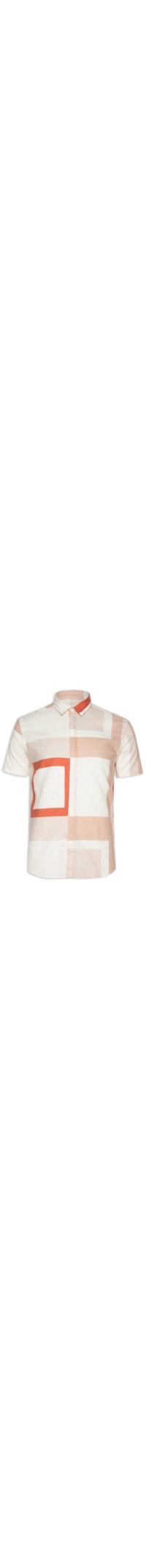 Camisa Masculina Manga Curta Linho Quadra - Bege