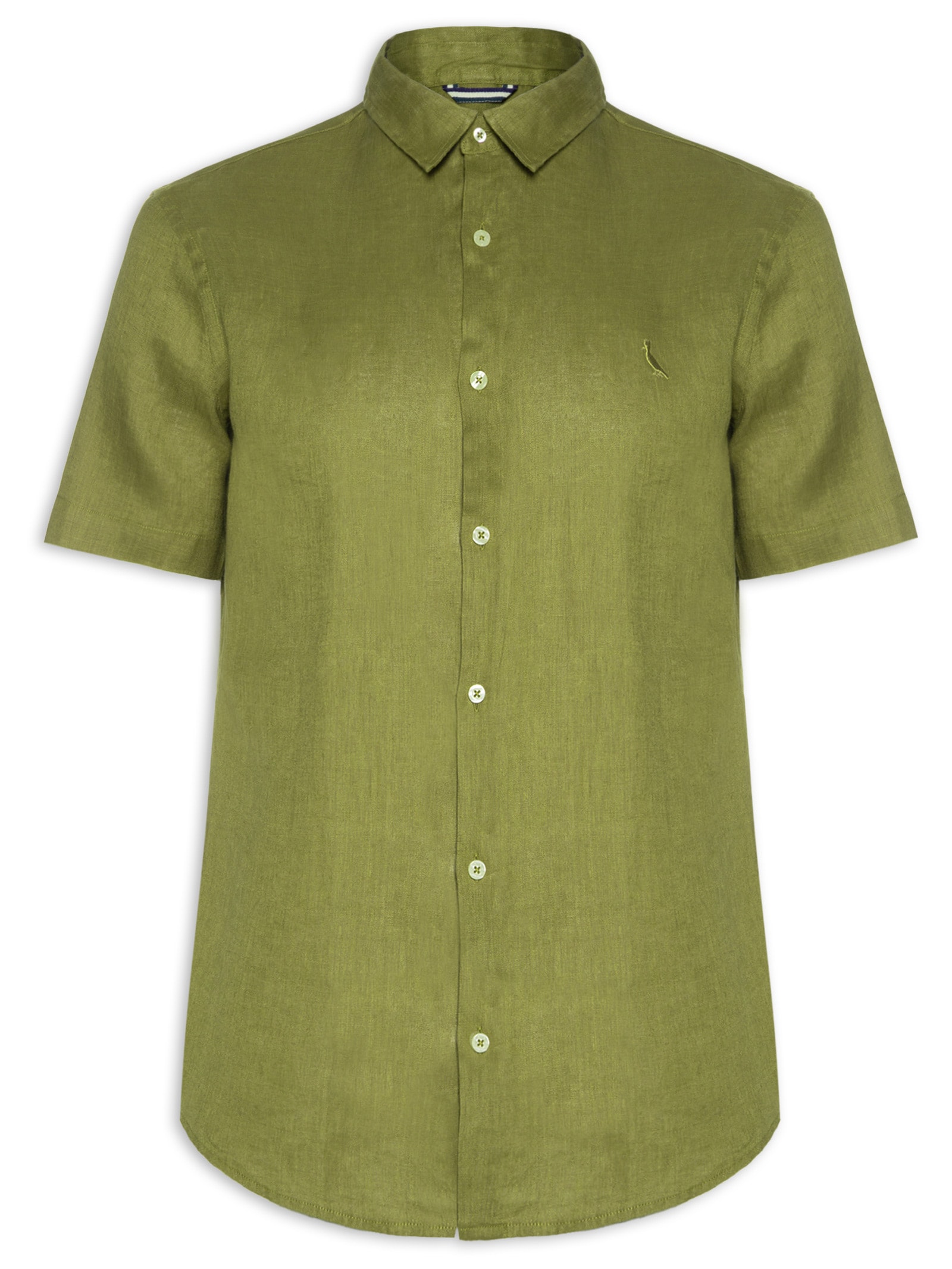 Camisa Masculina Manga Curta Linho Verde Reserva