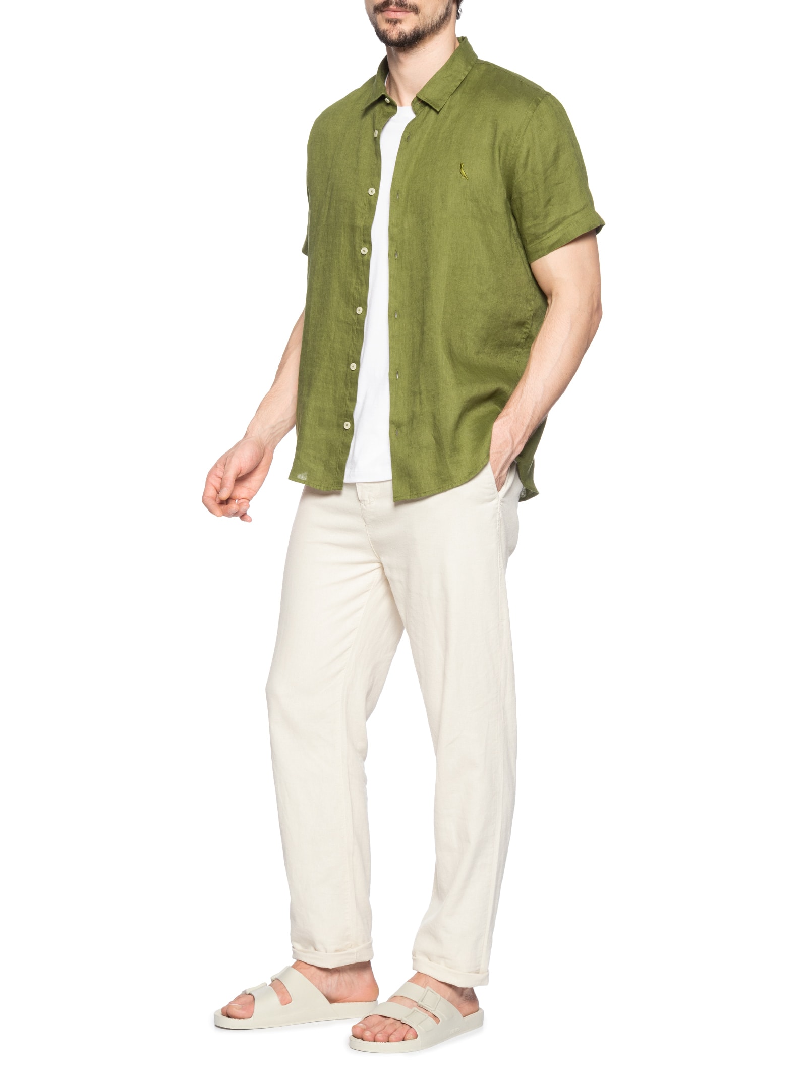 Camisa Masculina Manga Curta Linho Verde Reserva