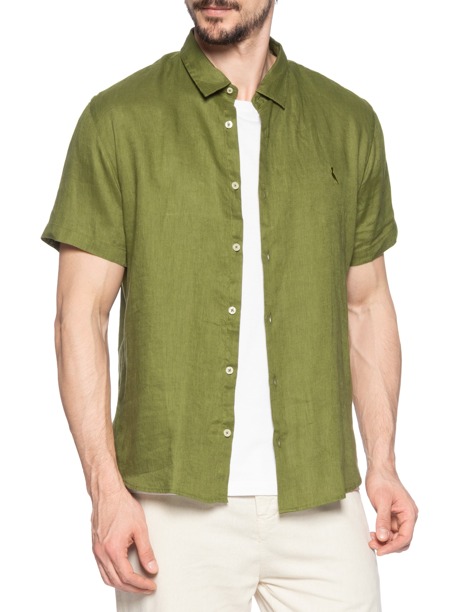 Camisa Masculina Manga Curta Linho Verde Reserva