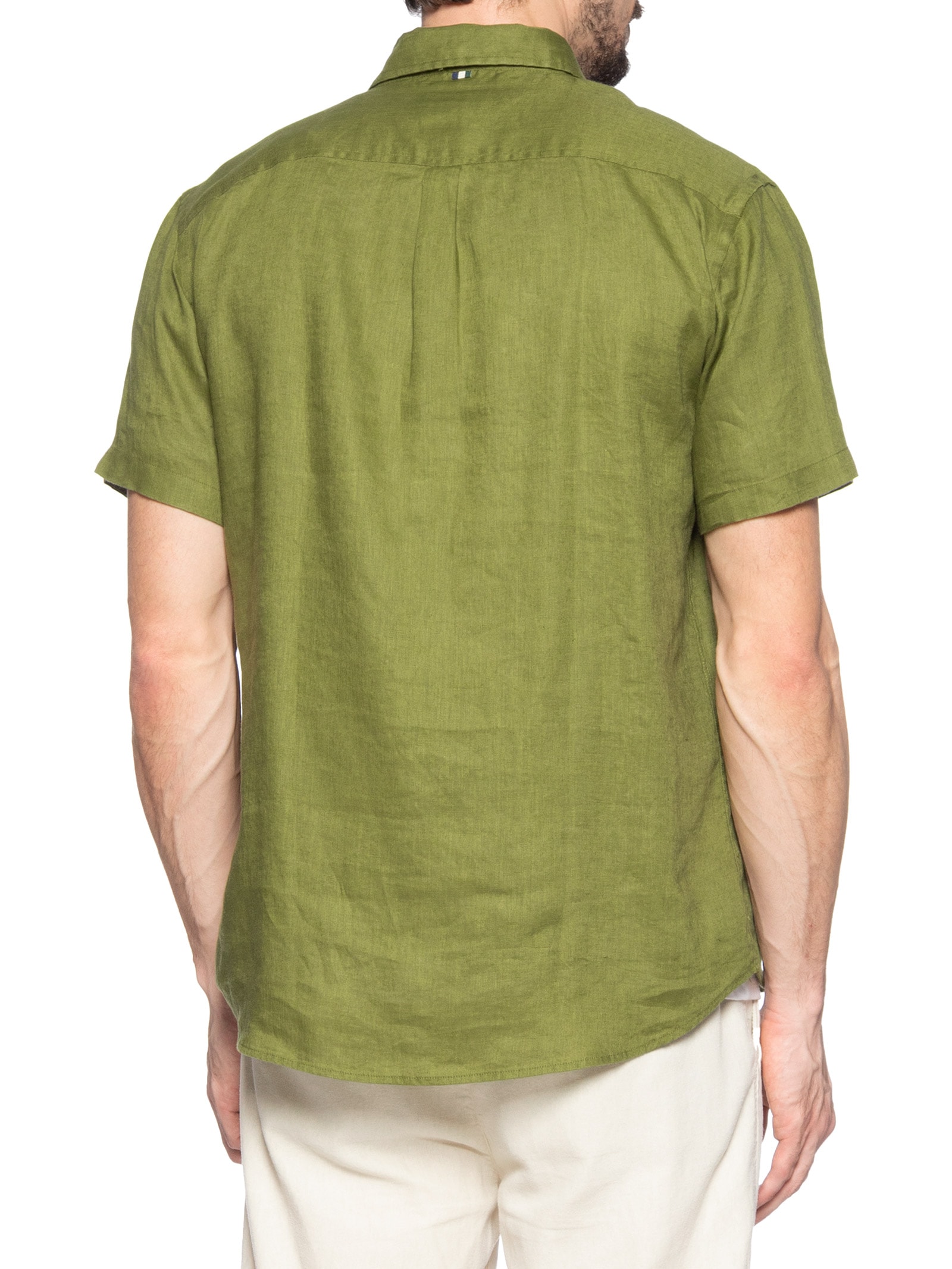 Camisa Masculina Manga Curta Linho Verde Reserva