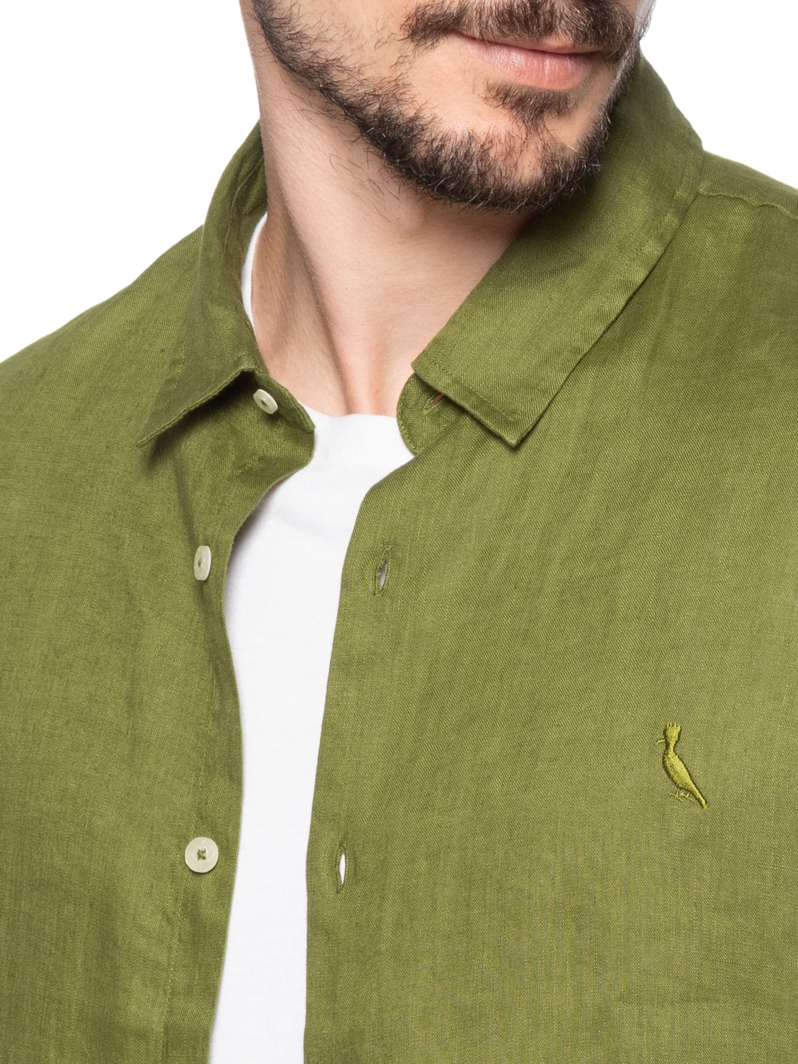 Camisa Masculina Manga Curta Linho Verde Reserva