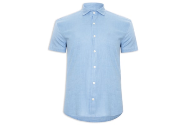 Camisa Masculina Manga Curta Linho  – Azul