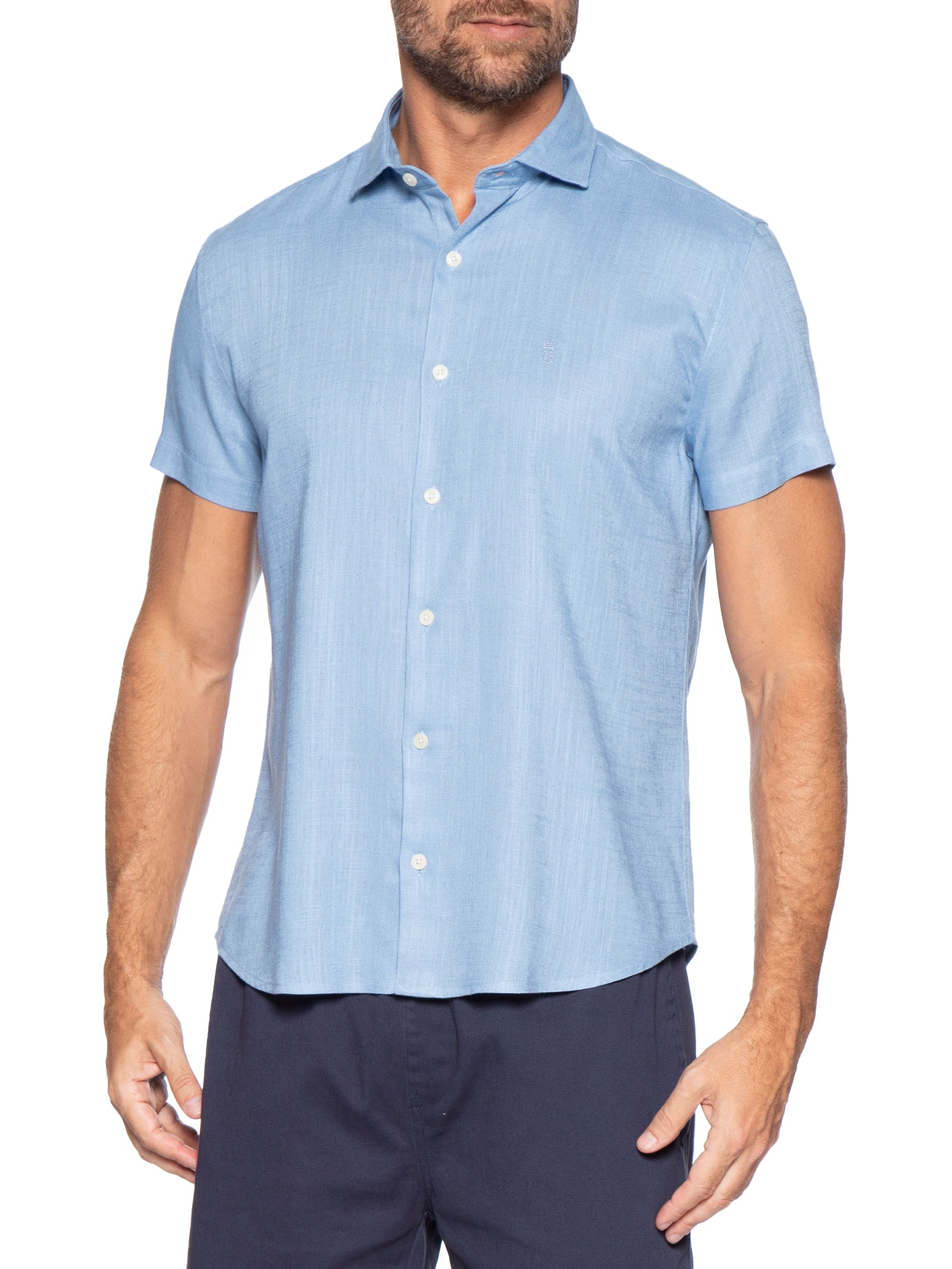 Camisa Masculina Manga Curta Linho  – Azul Sergio K