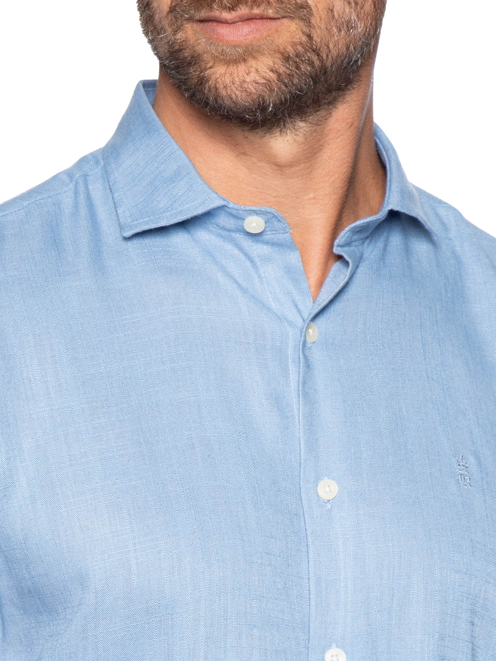 Camisa Masculina Manga Curta Linho  – Azul Sergio K