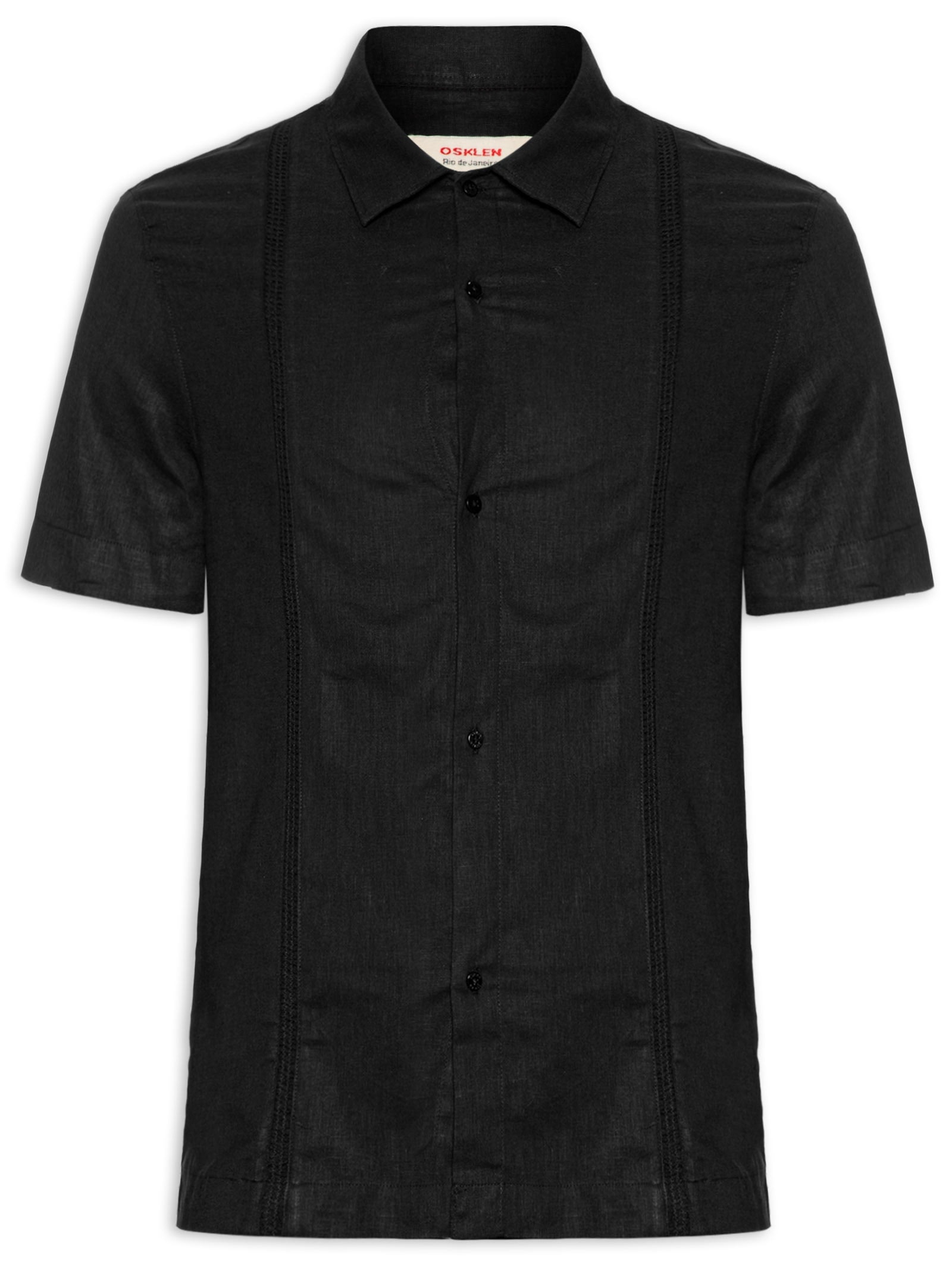 Camisa Masculina Manga Curta Linnen Marau Preto Osklen