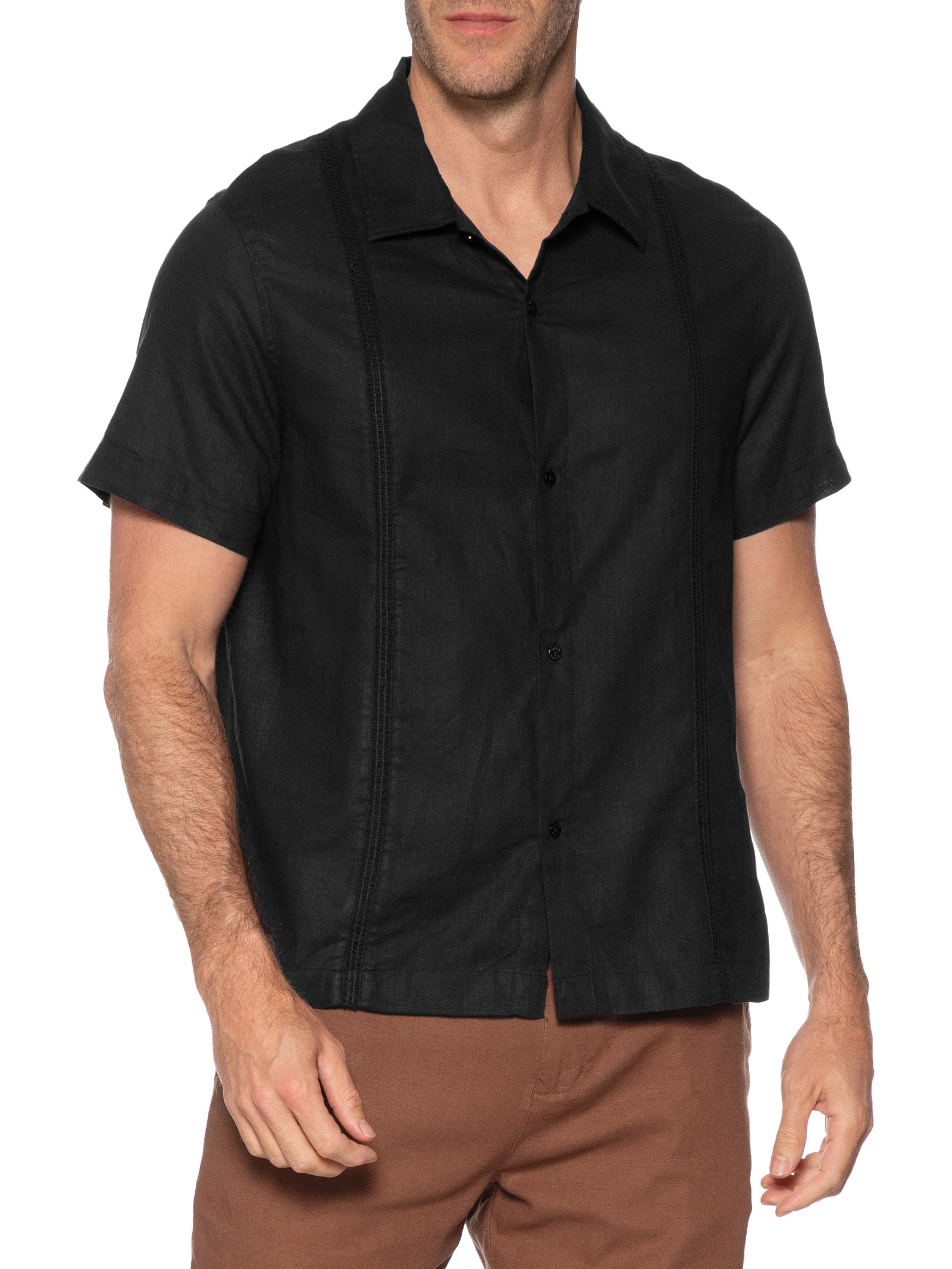Camisa Masculina Manga Curta Linnen Marau Preto Osklen
