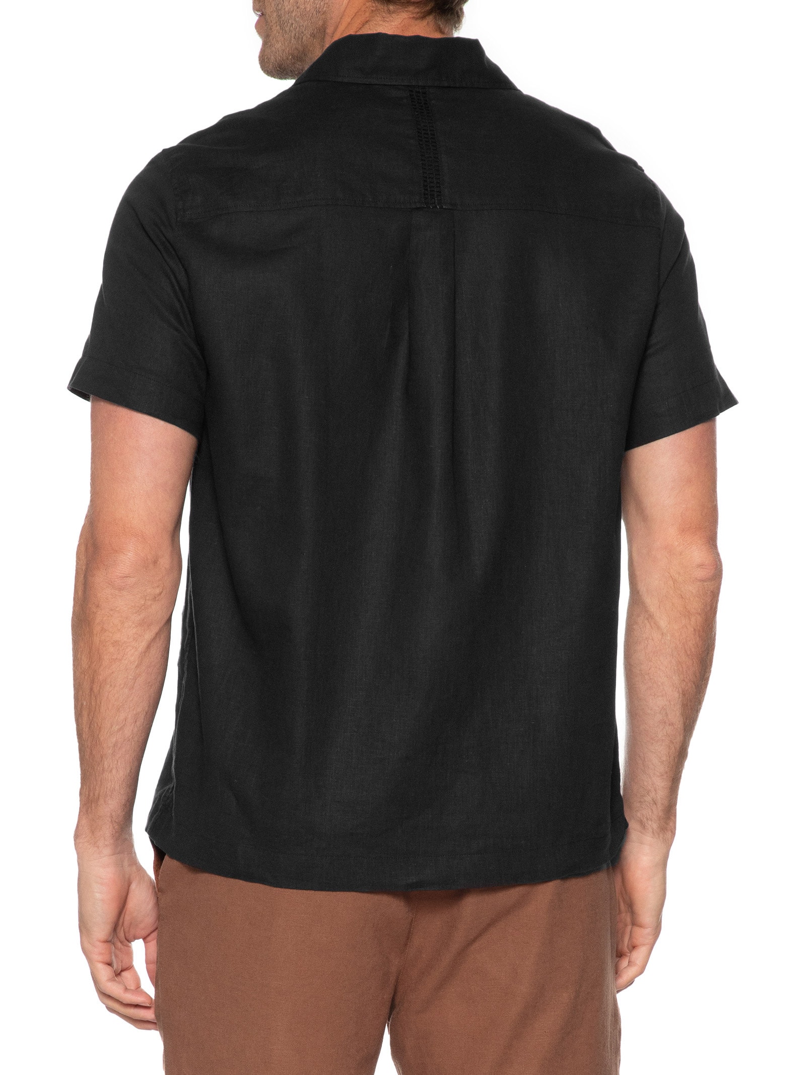 Camisa Masculina Manga Curta Linnen Marau Preto Osklen