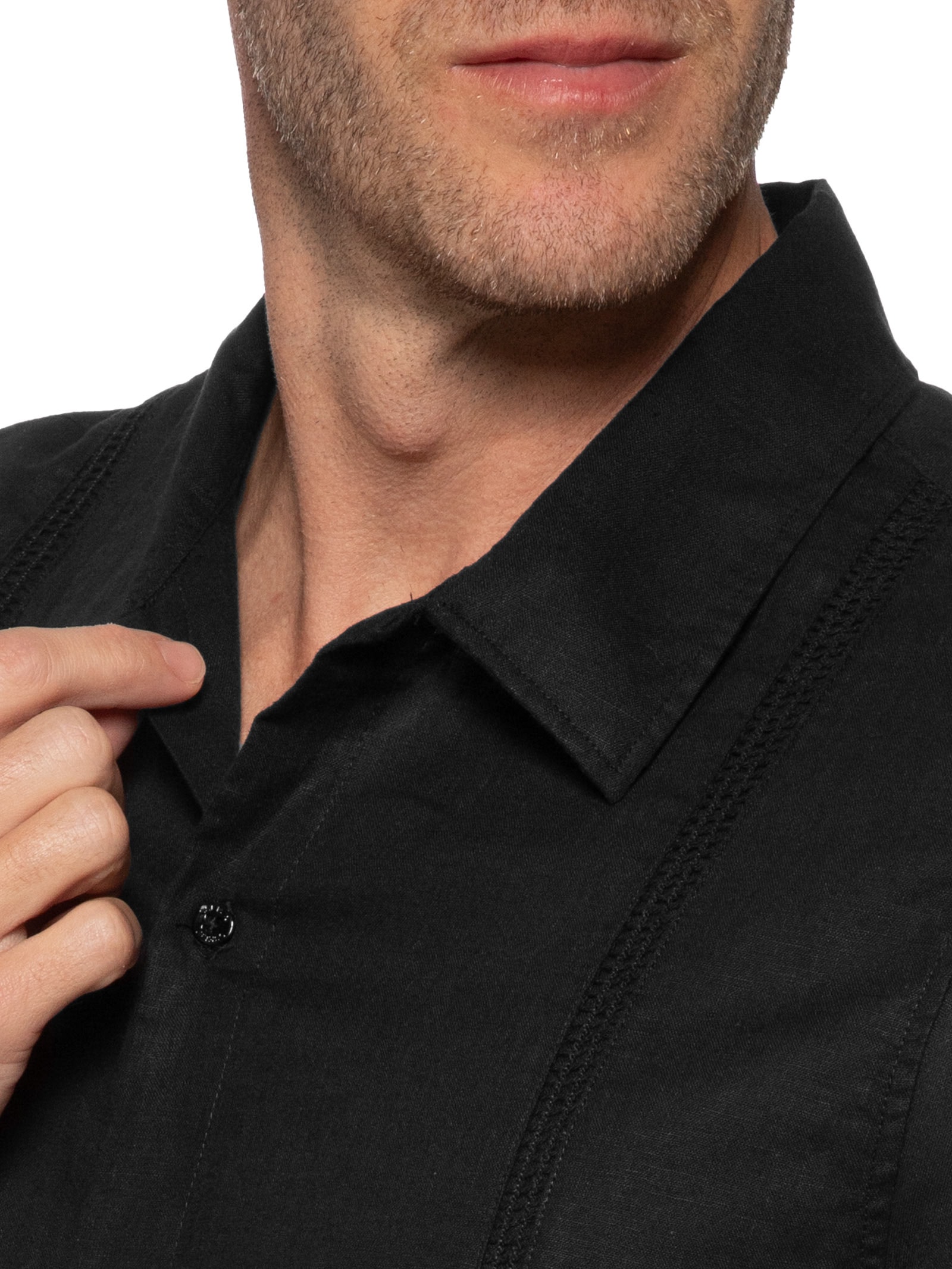 Camisa Masculina Manga Curta Linnen Marau Preto Osklen