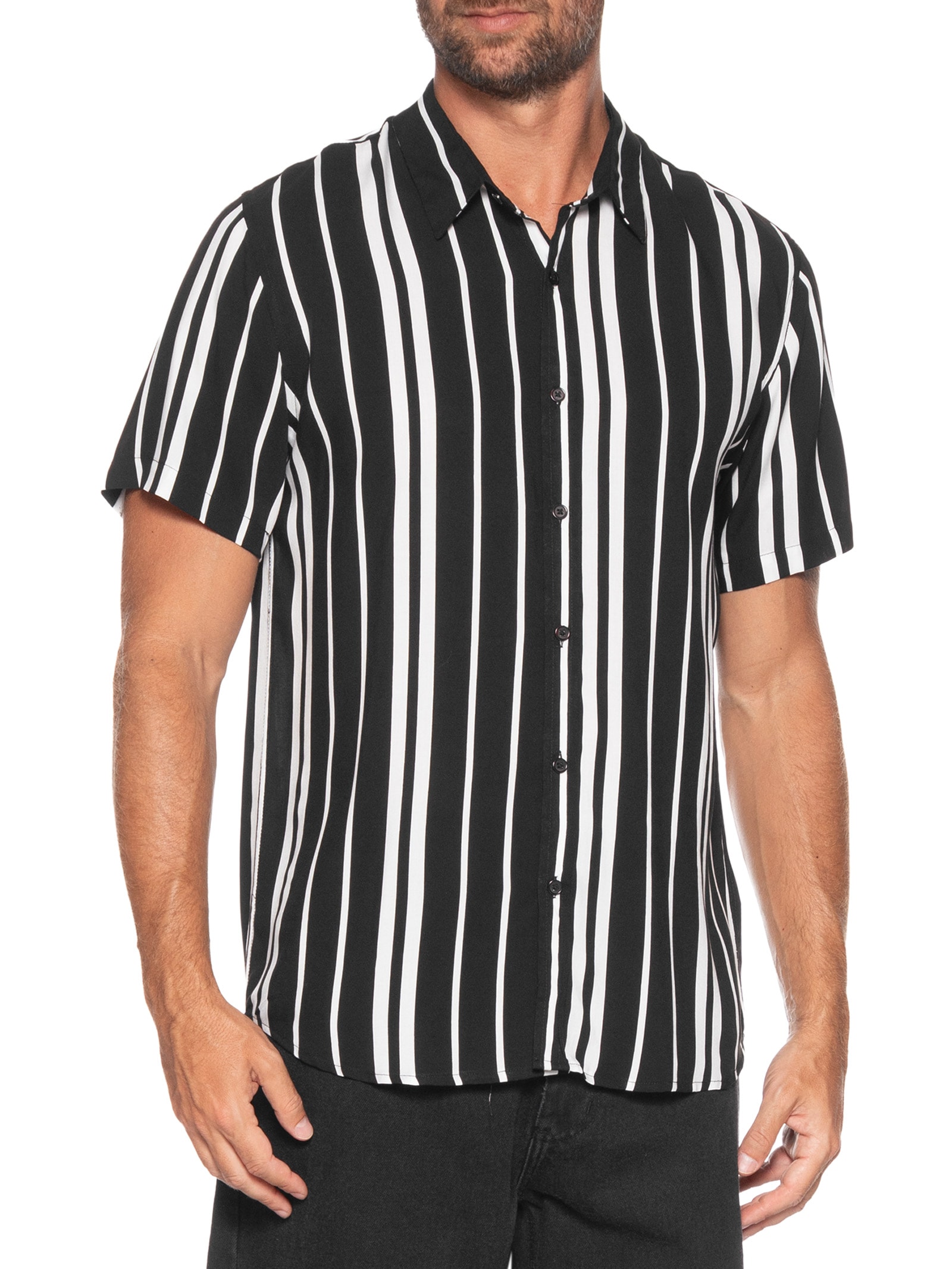 Camisa Masculina Manga Curta Listrada Preto Basiq Men
