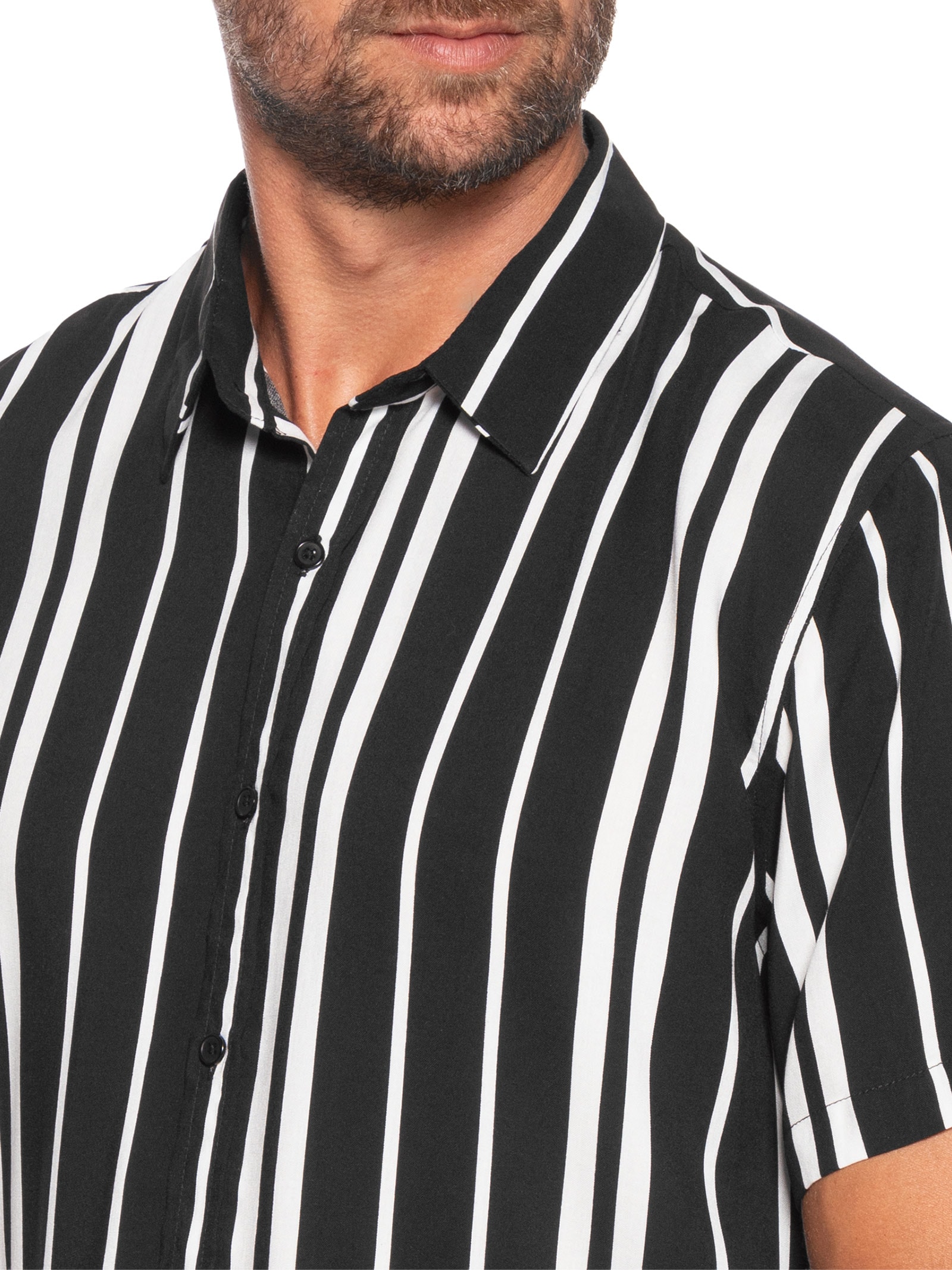 Camisa Masculina Manga Curta Listrada Preto Basiq Men