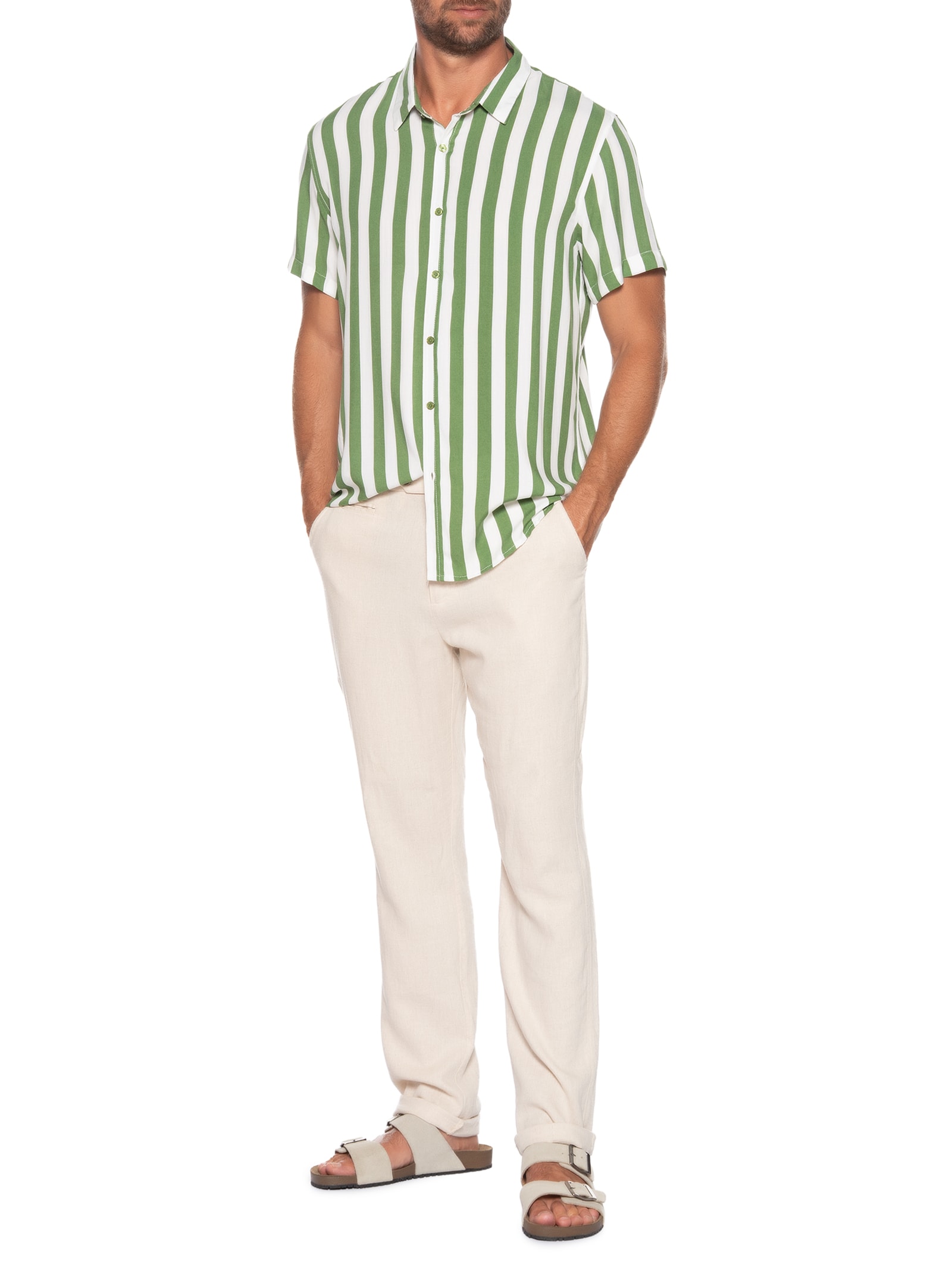 Camisa Masculina Manga Curta Listrada Verde Basiq Men