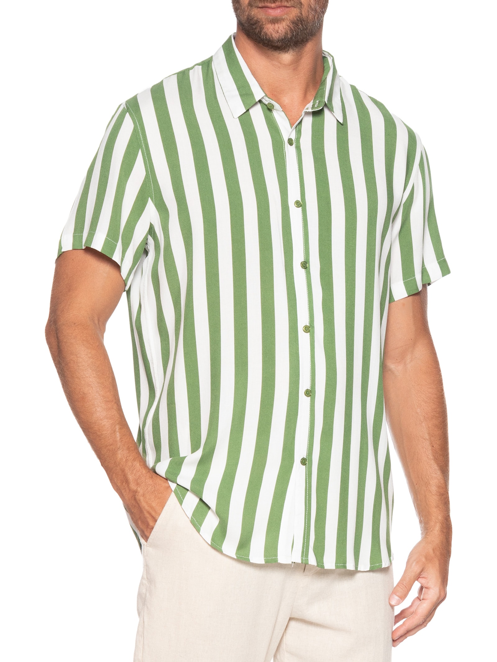 Camisa Masculina Manga Curta Listrada Verde Basiq Men