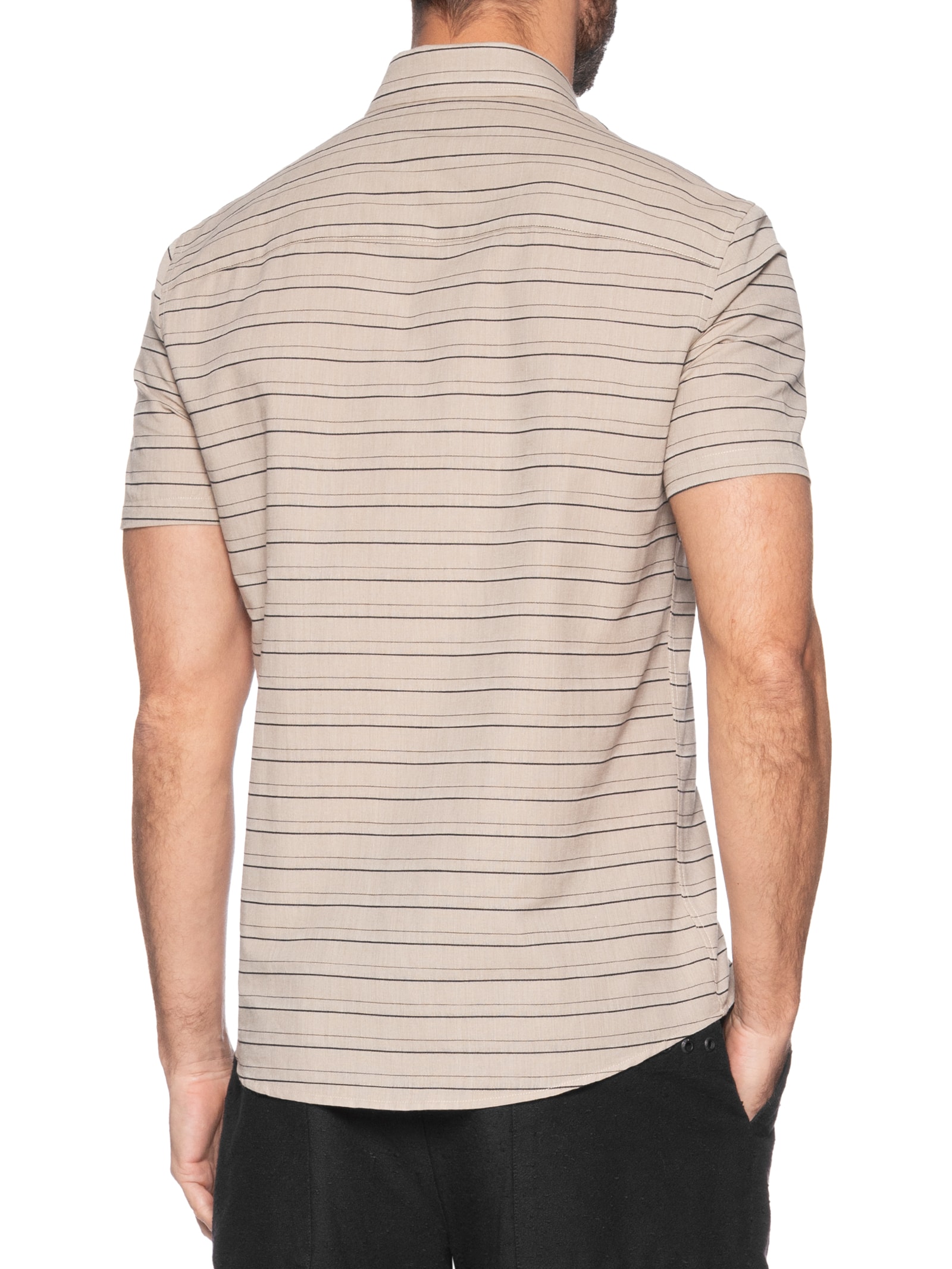Camisa Masculina Manga Curta Listras Bege Calvin Klein Jeans