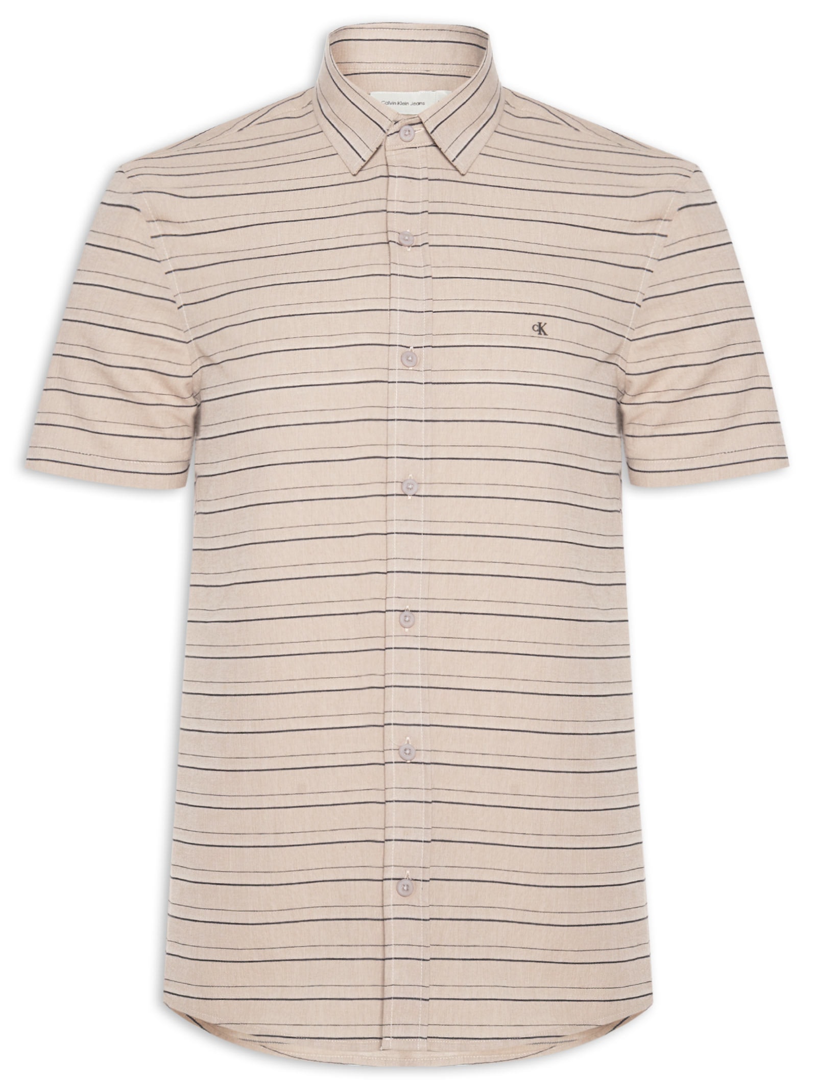 Camisa Masculina Manga Curta Listras Bege Calvin Klein Jeans