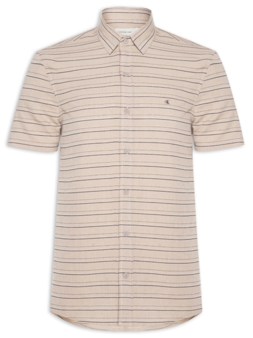 Camisa Masculina Manga Curta Listras – Bege