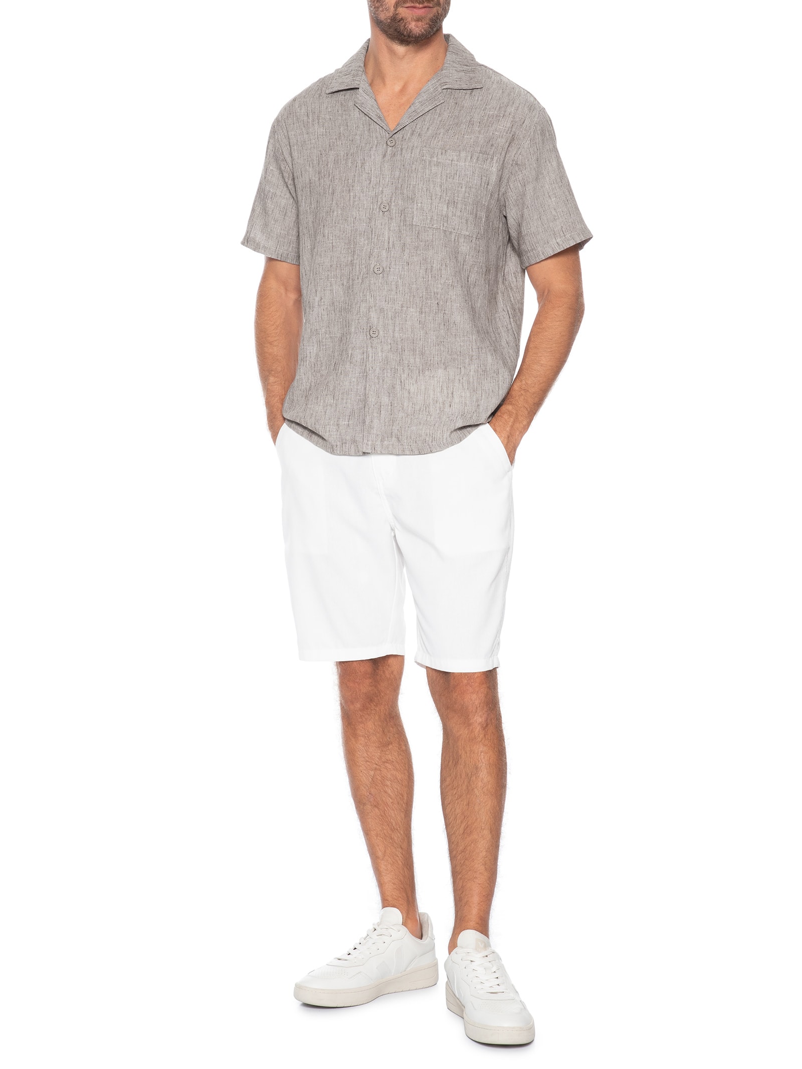Camisa Masculina Manga Curta Marrom Basiq Men