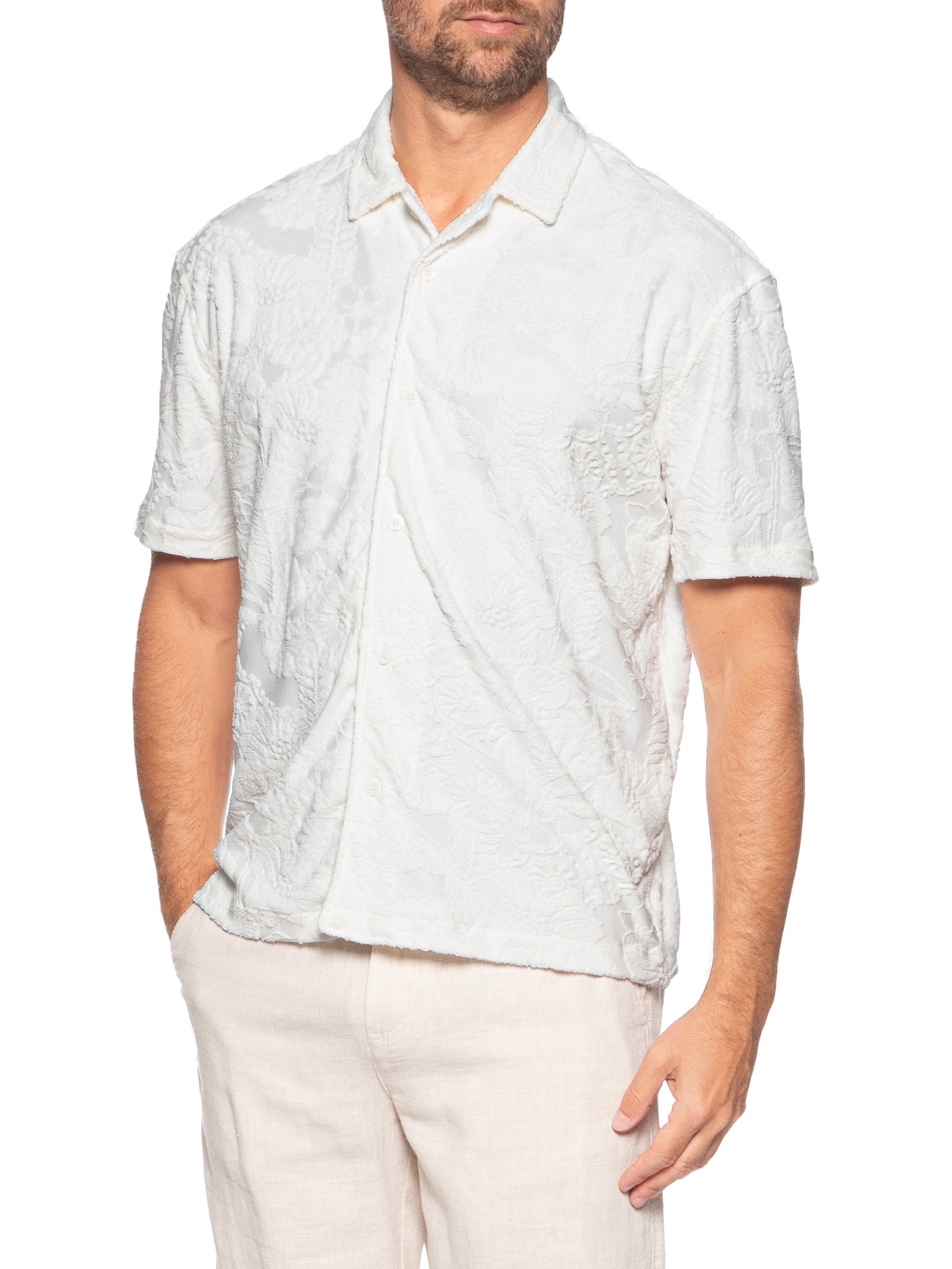 Camisa Masculina Manga Curta Nature Jacquard Atoalhado Branco Osklen