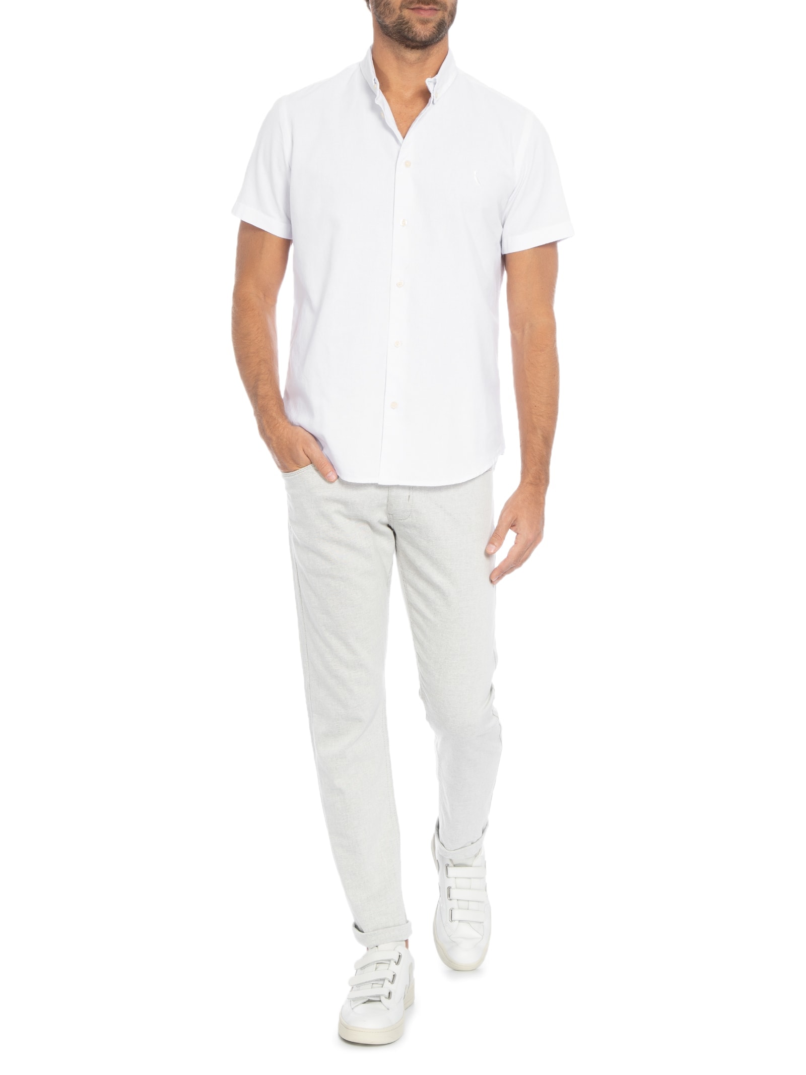 Camisa Masculina Manga Curta Oxford Color Branco Reserva
