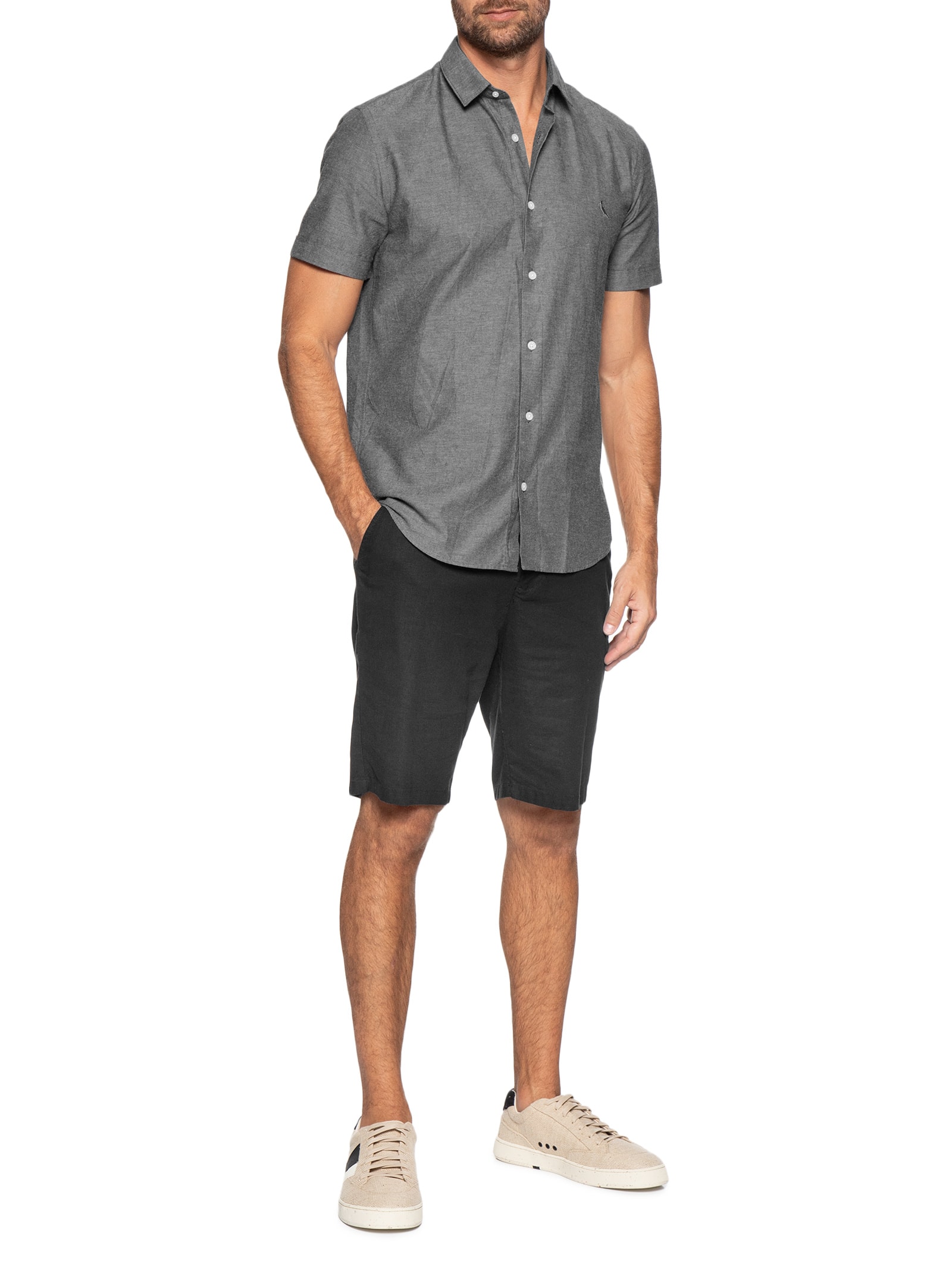 Camisa Masculina Manga Curta Oxford Color Preto Reserva