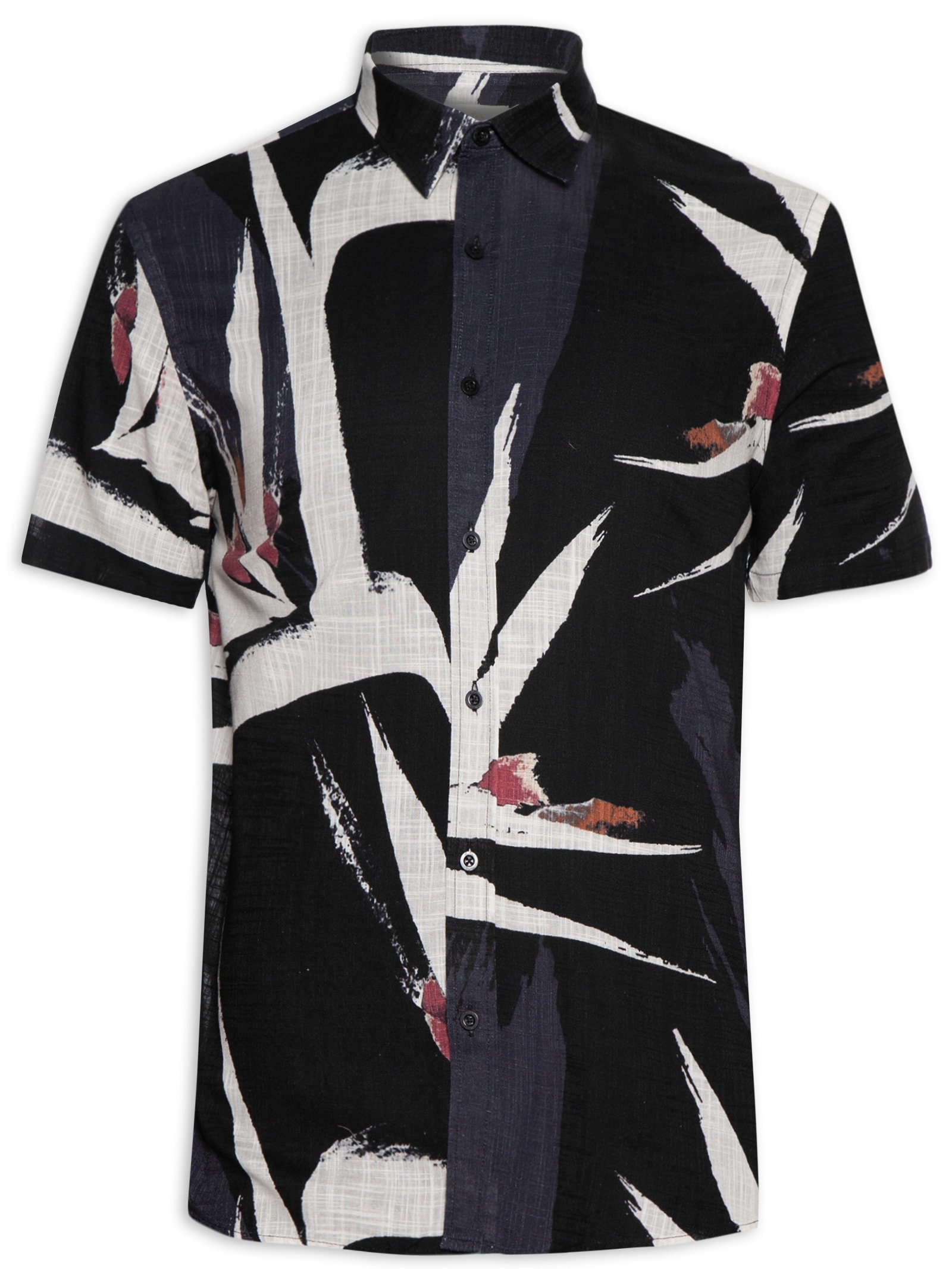 Camisa Masculina Manga Curta Paradise Brush Preto Foxton