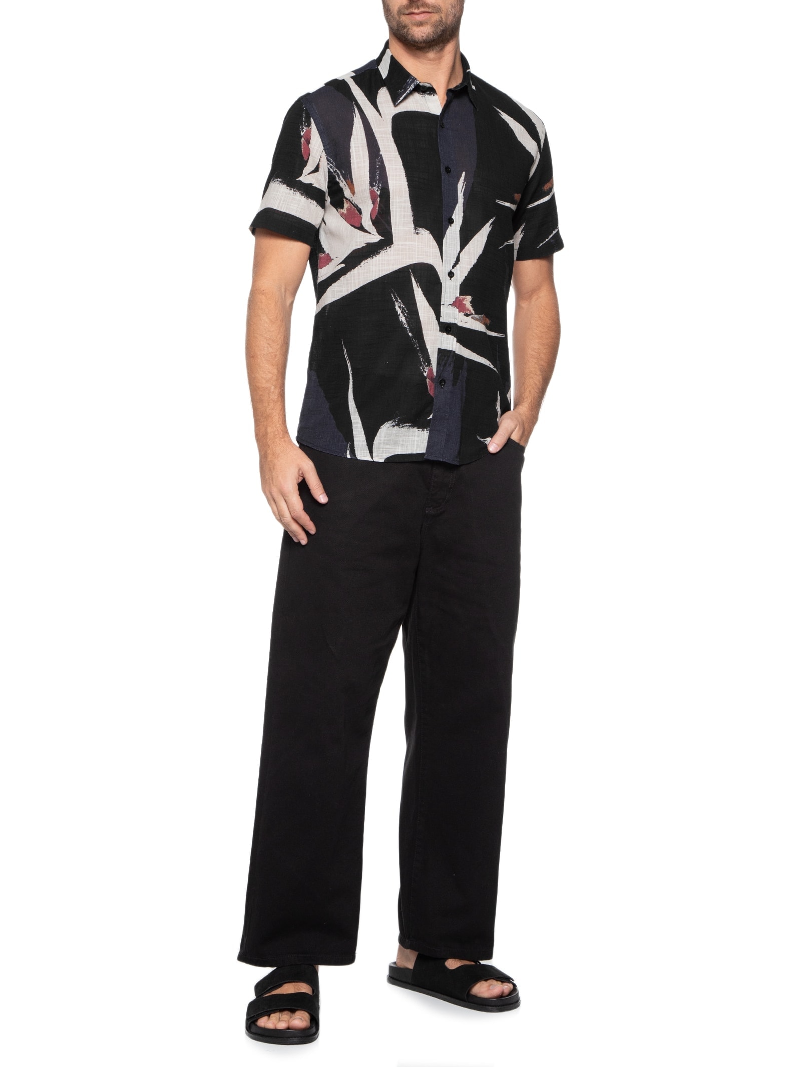 Camisa Masculina Manga Curta Paradise Brush Preto Foxton